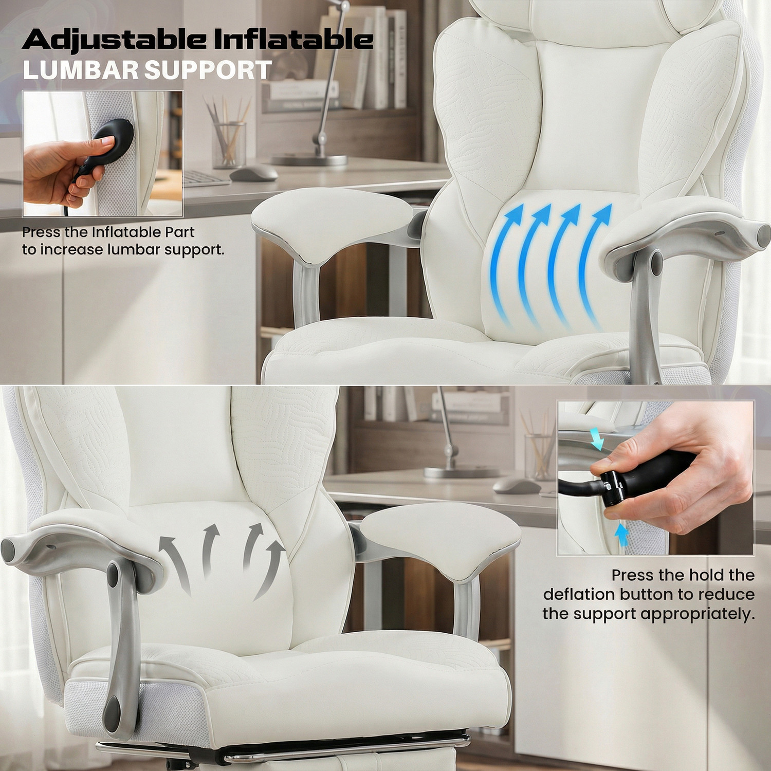 Image of Drogo Emperium Office Chair with Pumping Lumbar Support, PU Leather & Footrest Mesh Office Executive Chair