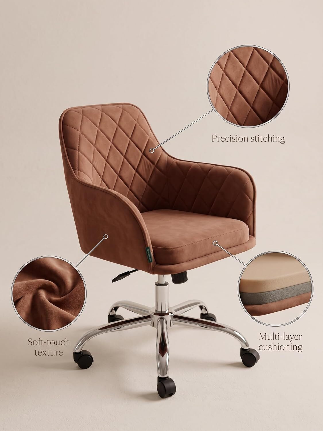 Image of RW REST WELL Luxury Revolving Chair for Office /Home|Modern Accent Armchair with Wheels| Fabric Office Arm Chair