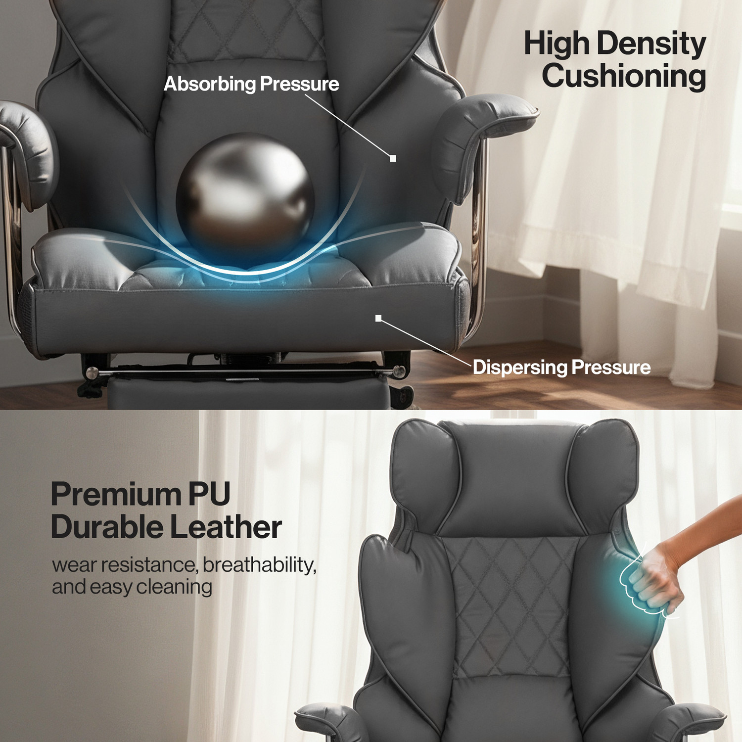 Image of Drogo Ergonomic High Back Computer Office Chair with 400LBS CushionSeat Armrest PU Leather Office Executive Chair