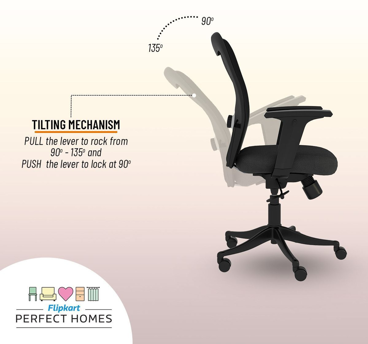 Image of Flipkart Perfect Homes Mid-Back Century Drafting Staff, Workstation, Desk Chair Mesh, Nylon Office Executive Chair