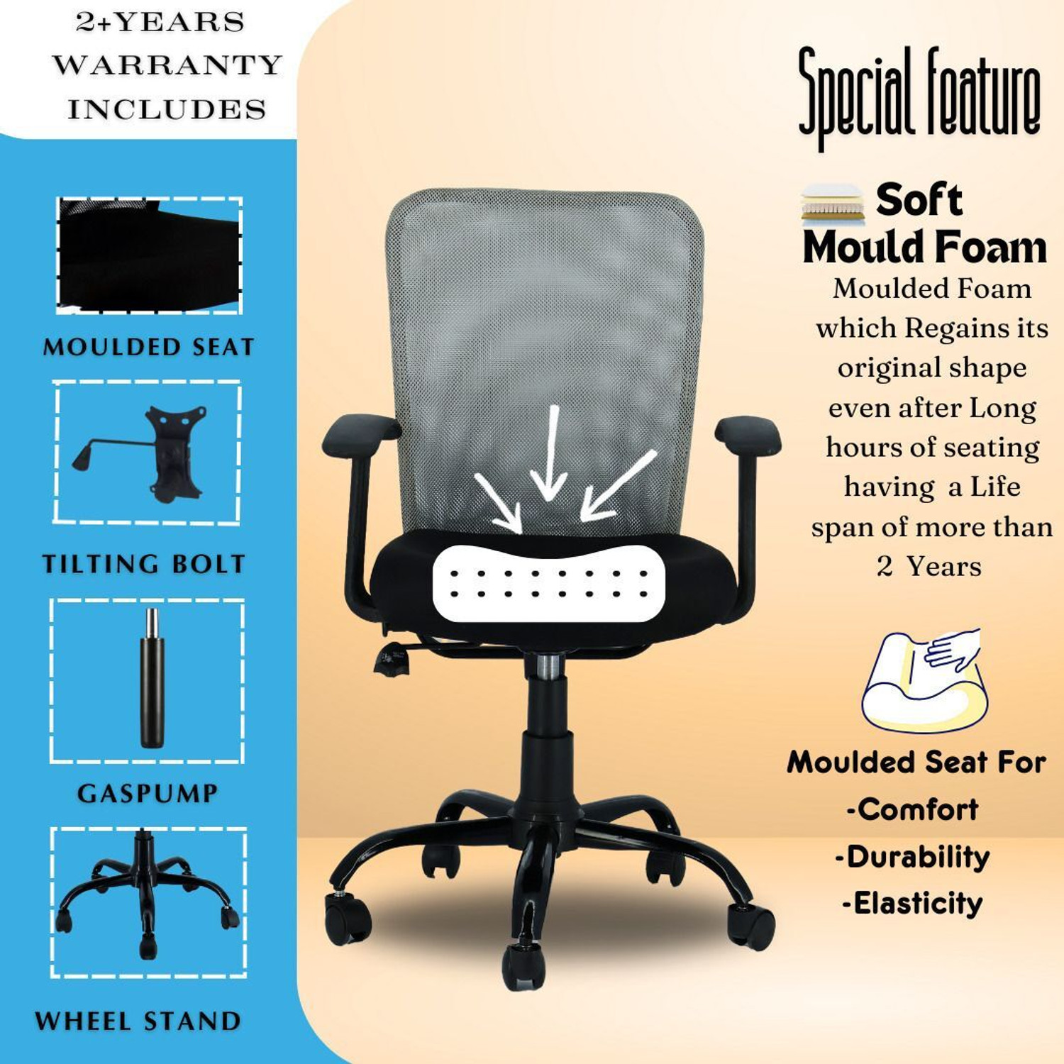 Image of Newturn Sigma S1 Ergonomic Mesh Executive office metal stand with 2 Year warranty Synthetic Fiber Office Adjustable Arm Chair