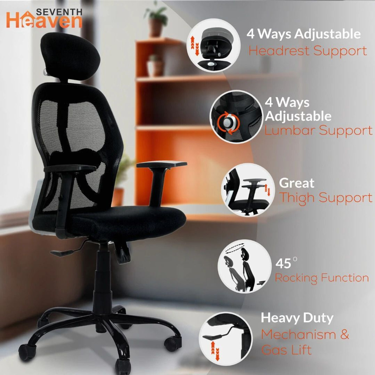 Image of Comfort Mantra Venus High Back Ergonomic Office Chair with Dynamic Lumbar Fabric Office Adjustable Arm Chair