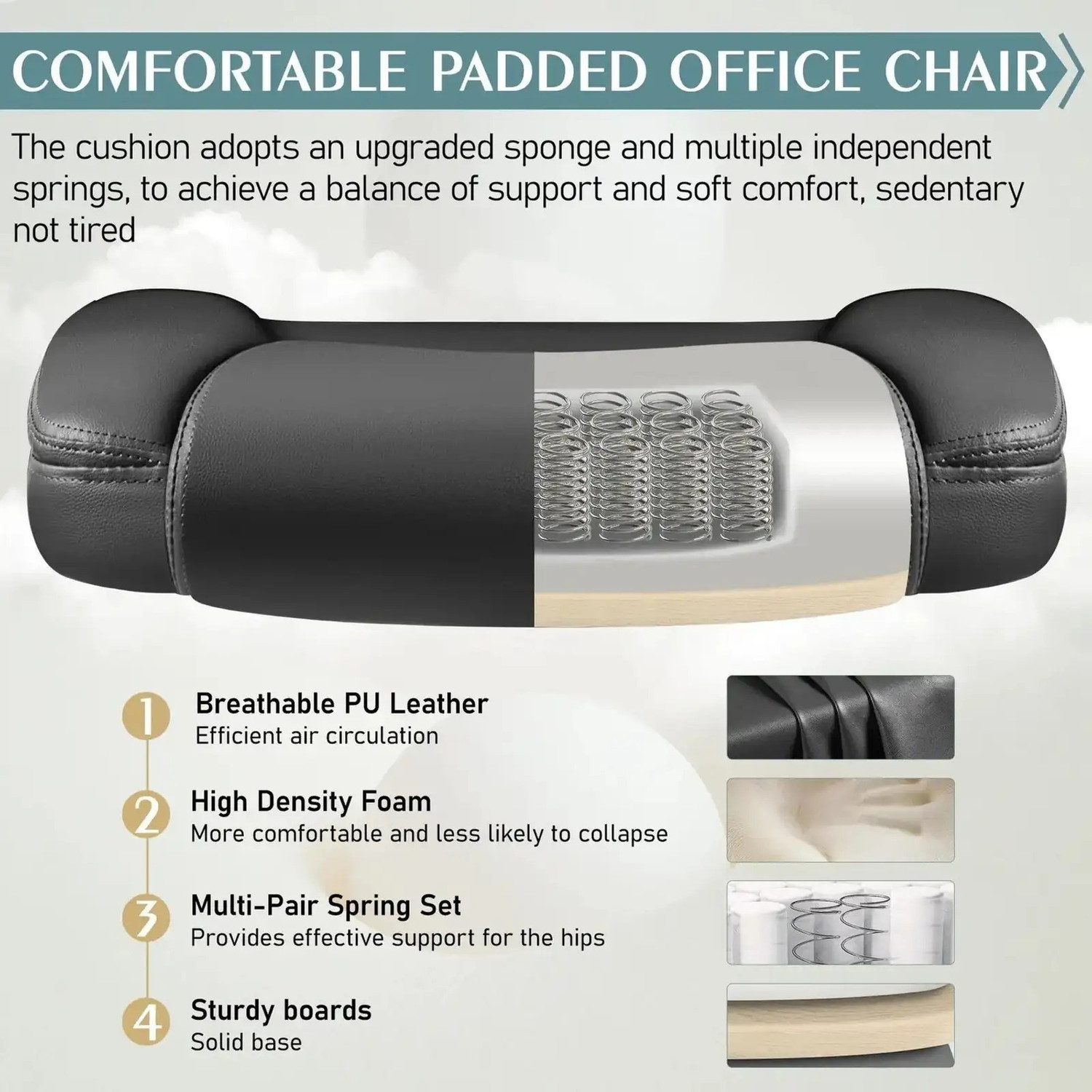 Image of Smartseat 2 Year Warranty Leather Office Chair, PU Home Computer Desk Chairs Leatherette Office Adjustable Arm Chair