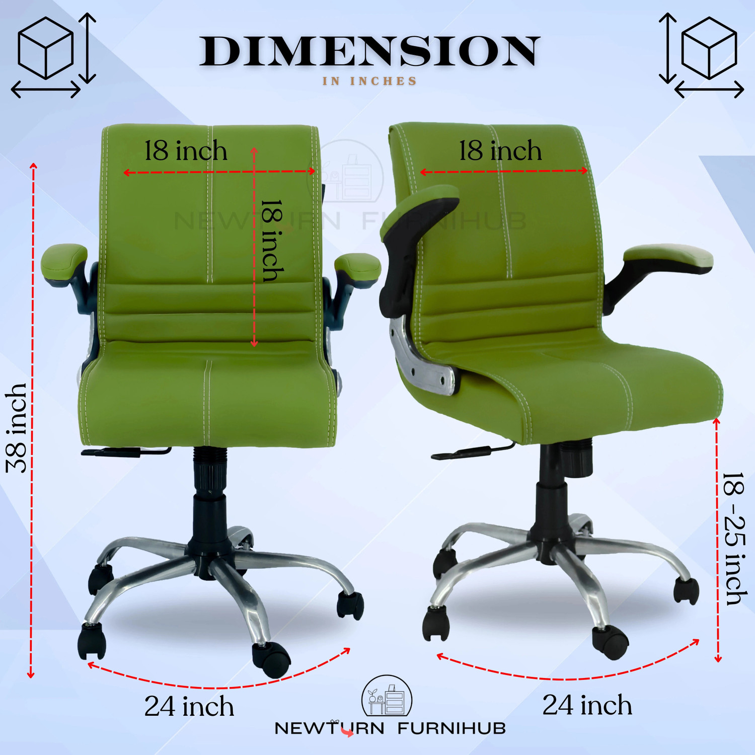 Image of Newturn MAXSON Mid back Flip-up Arms Office revolving Leather Office Adjustable Arm Chair