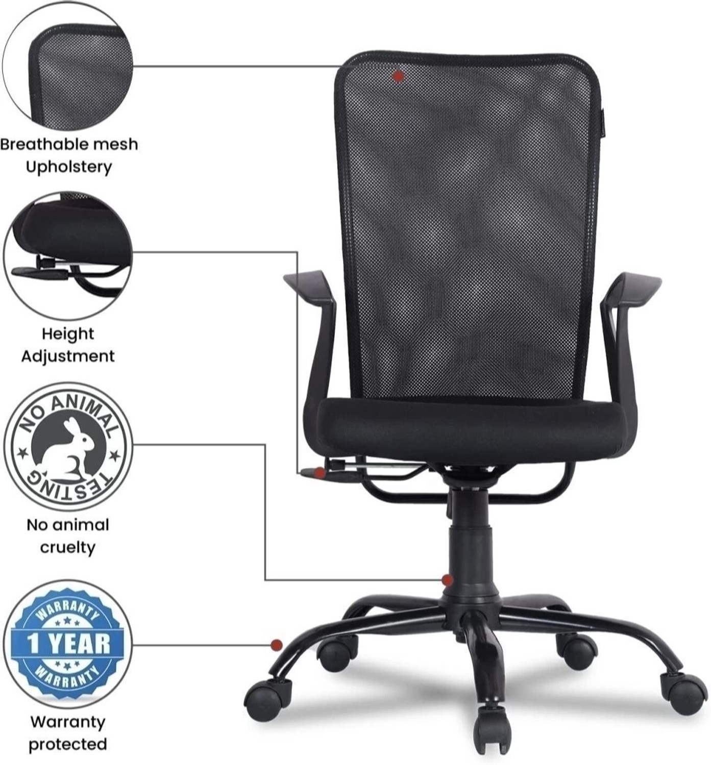 Image of MG traders MG MODERN ADJUSTABLE OFFICE /STUDY CHAIR WITH MESH SUPPORT Mesh Office Adjustable Arm Chair