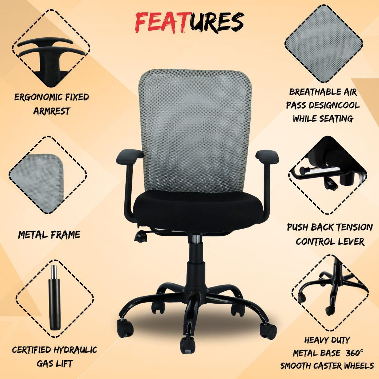 Image of Newturn Sigma S1 Ergonomic Mesh Executive office metal stand with 2 Year warranty Synthetic Fiber Office Adjustable Arm Chair