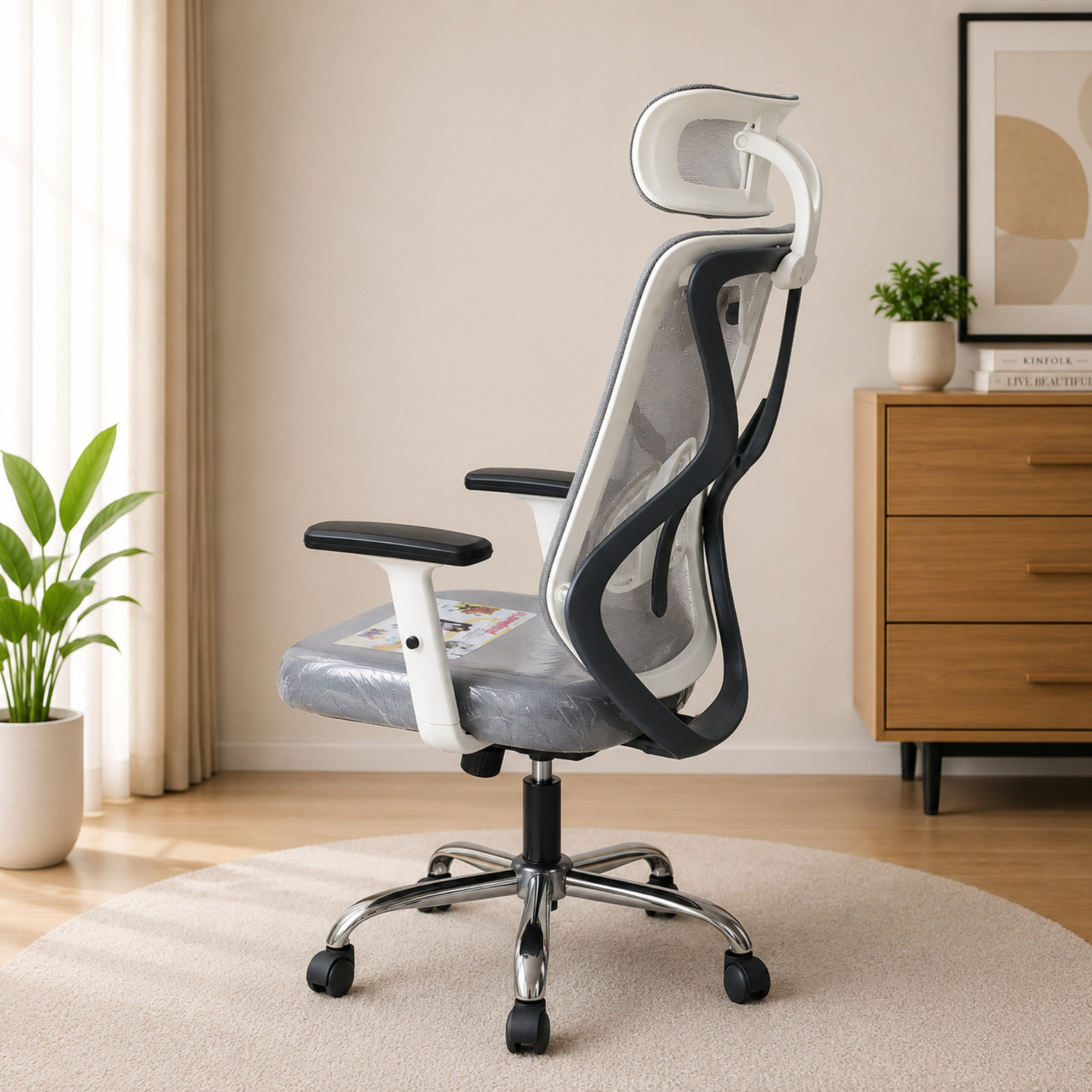 Image of KHUSSH Cotton, Cotton Blend Office Adjustable Arm Chair