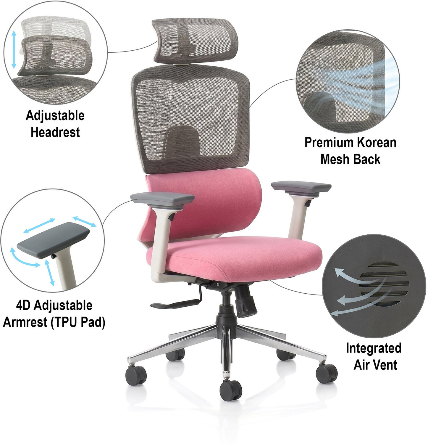 Image of Aasana By Pepperfry Sama Office Chair with 4D Armrests | Multi-lock | Lumbar Support Mesh Office Adjustable Arm Chair