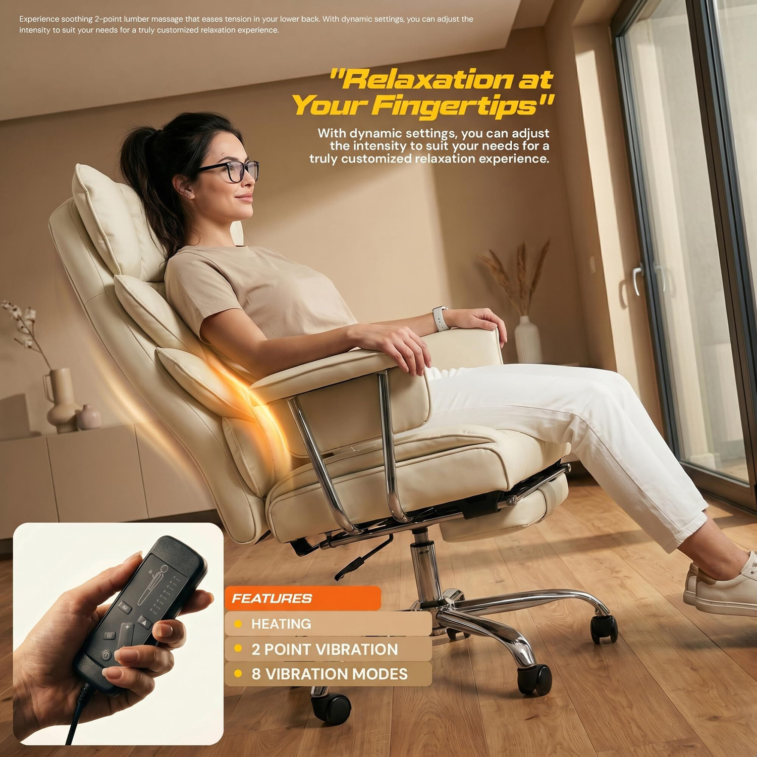Image of Drogo Massage Computer Office Chair with PU Leather & 150Reclining Leather Office Executive Chair