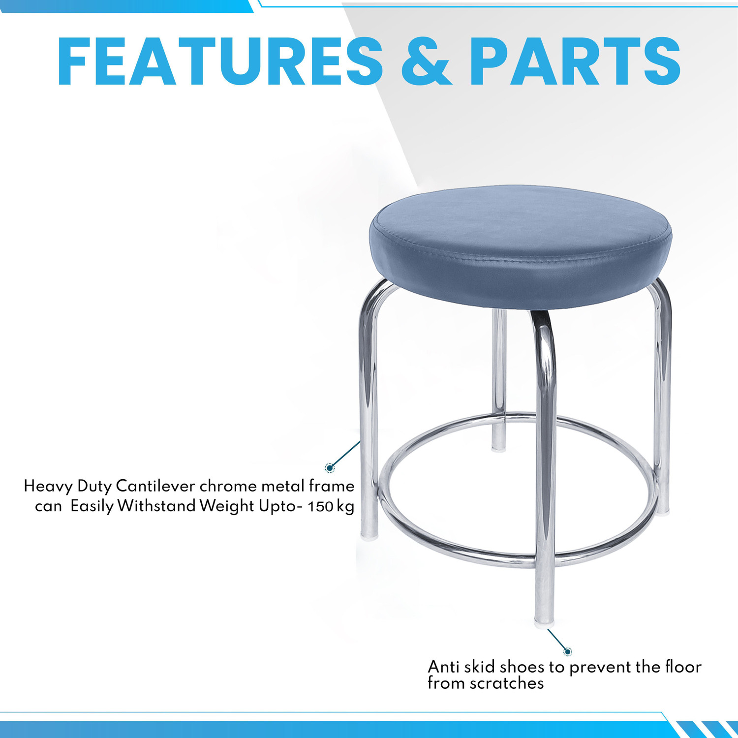 Image of RW REST WELL Stylo Multipurpose Stool For Home /Clicnic /Salon|Round Padded Seat Metal Stool| Leatherette Office Conference Chair