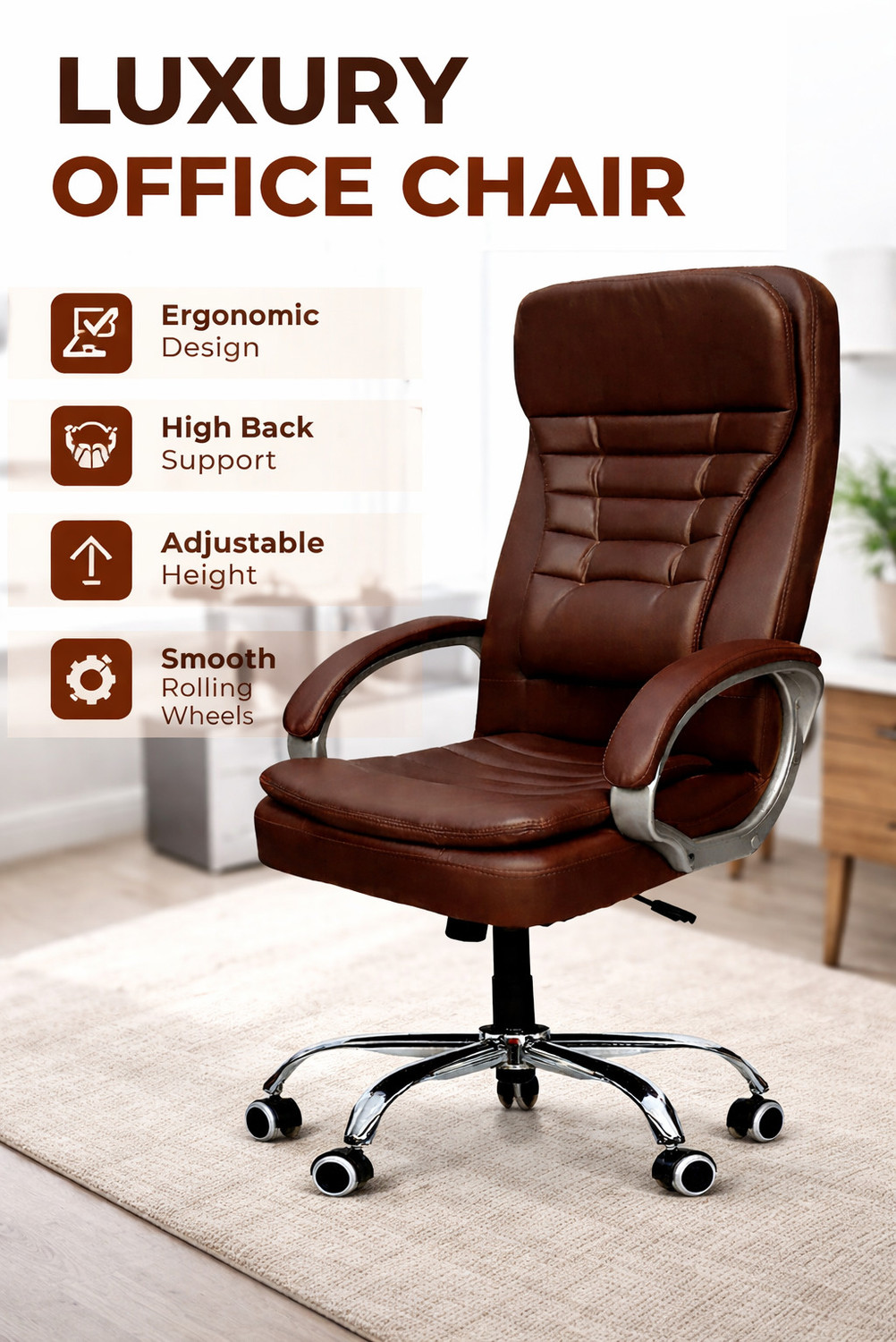 Image of neo chair High Back | Office | Boss chair with Armrests and Lumbar Support Chair Leatherette Office Arm Chair