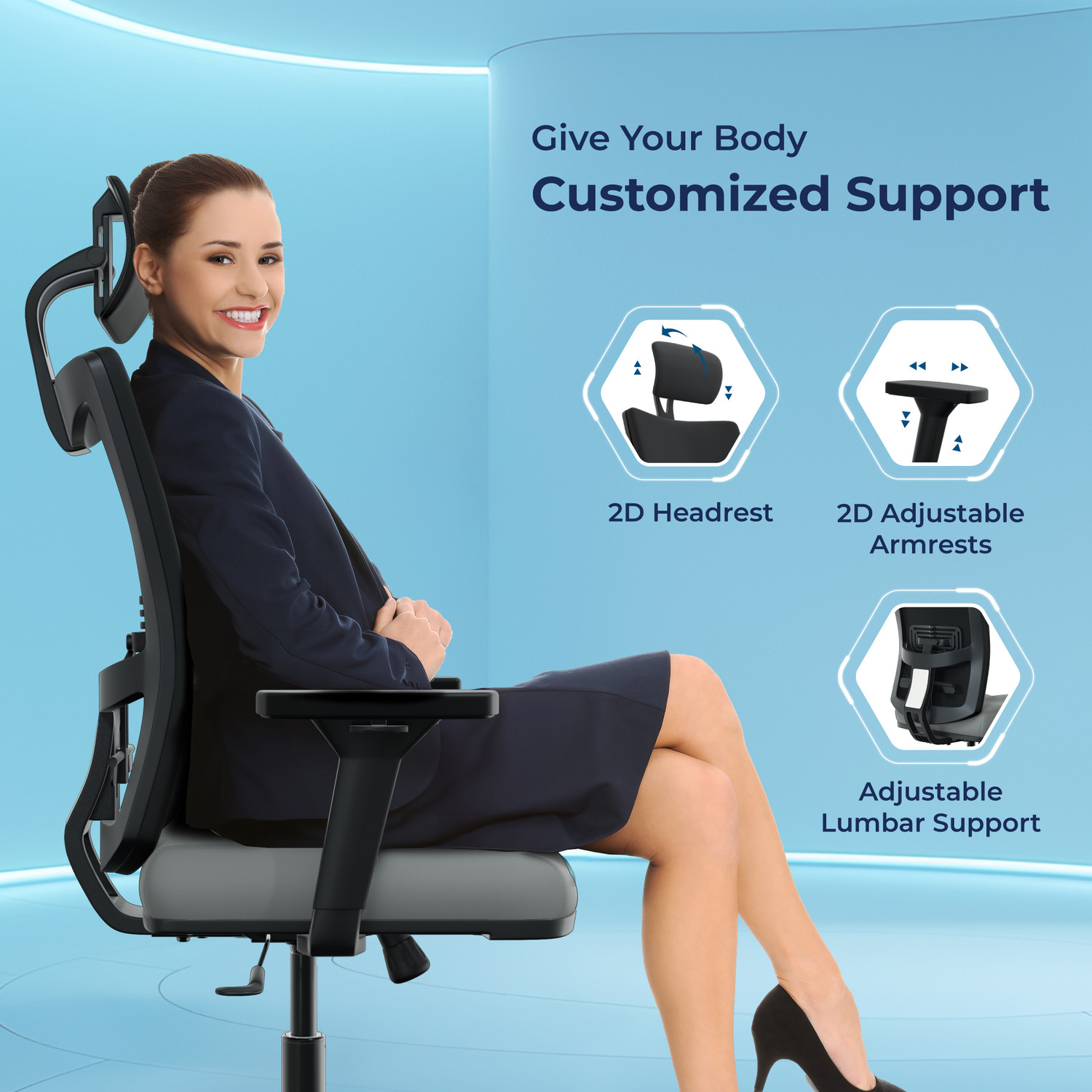 Image of The Sleep Company Onyx SmartGRID Premium Orthopedic High-Back Desk Chair for Office & Home Nylon Office Executive Chair