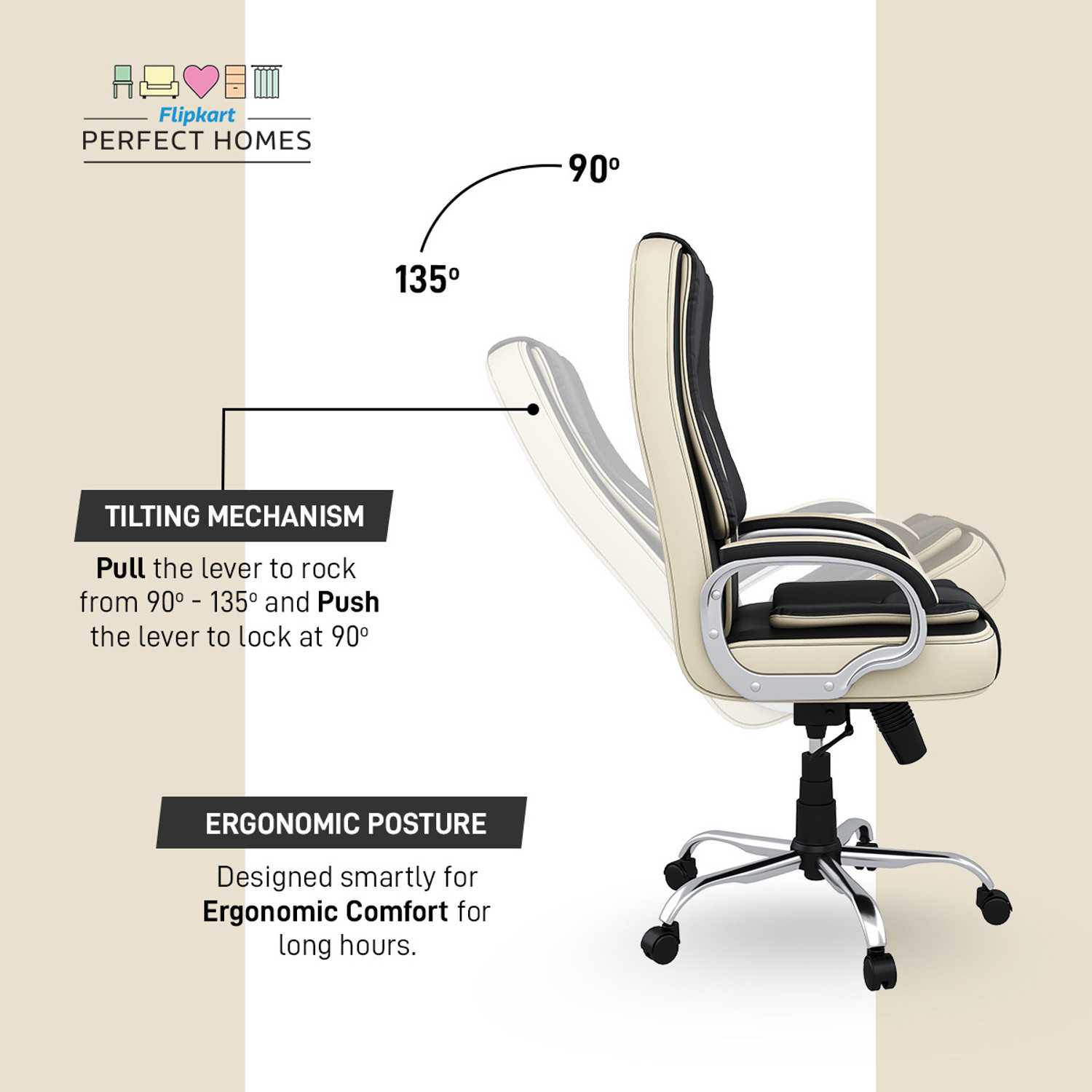 Image of Flipkart Perfect Homes Ezra Split Leather Office Adjustable Arm Chair