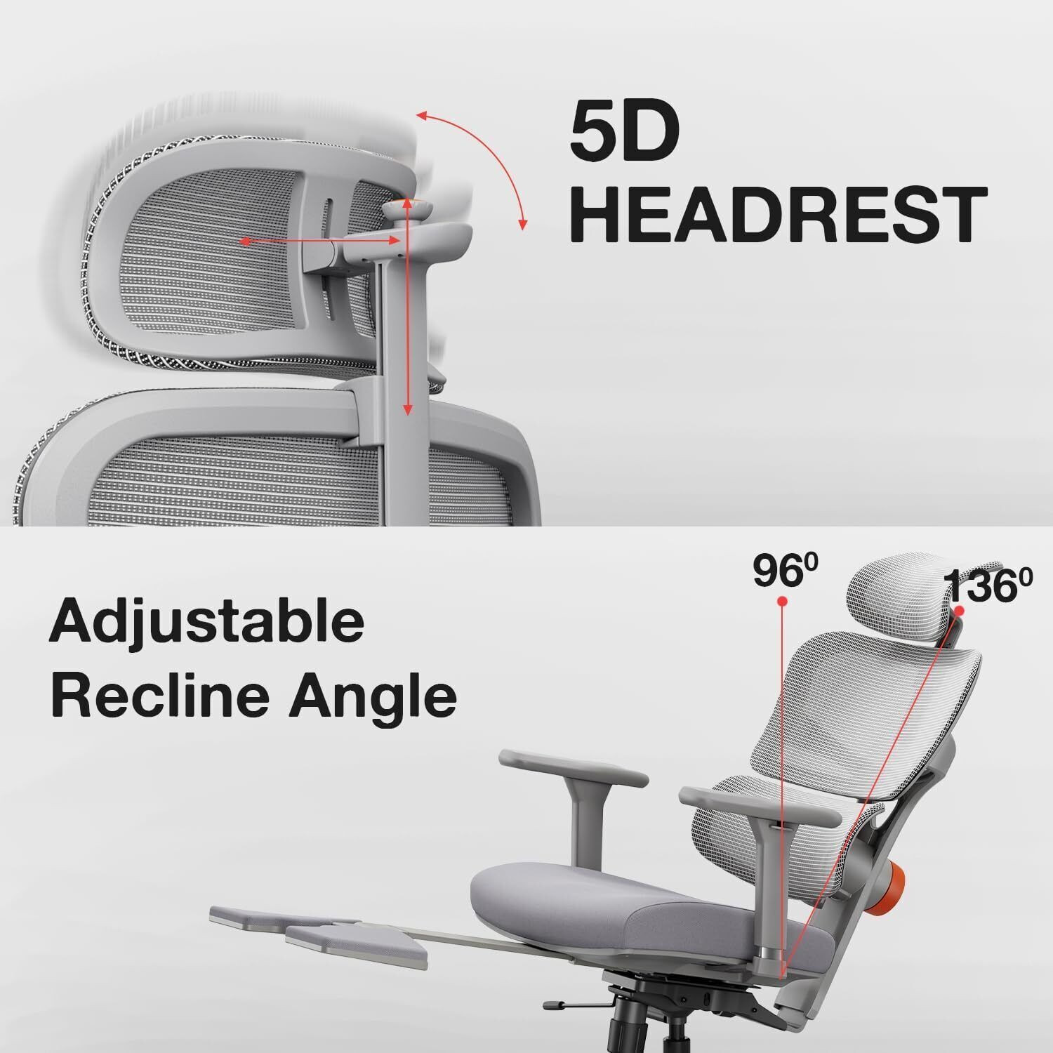 Image of Drogo Ergonomic Office Chair for Work from Home Computer Gaming Chair Tray, 4D-Armrest Mesh Office Executive Chair