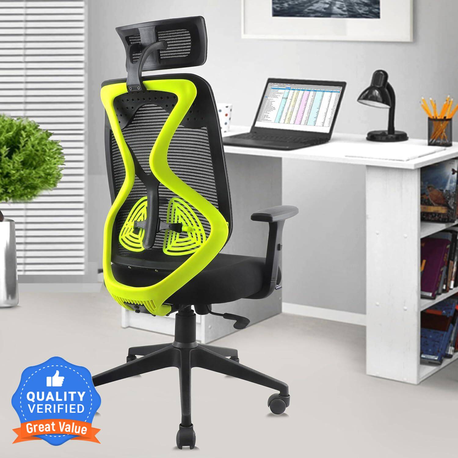 ASTRIDE Ergofit BIS Certified Ergonomic Chair 2D Headrest,Tilt Lock Mechanism Nylon Base Mesh Office Adjustable Arm Chair
