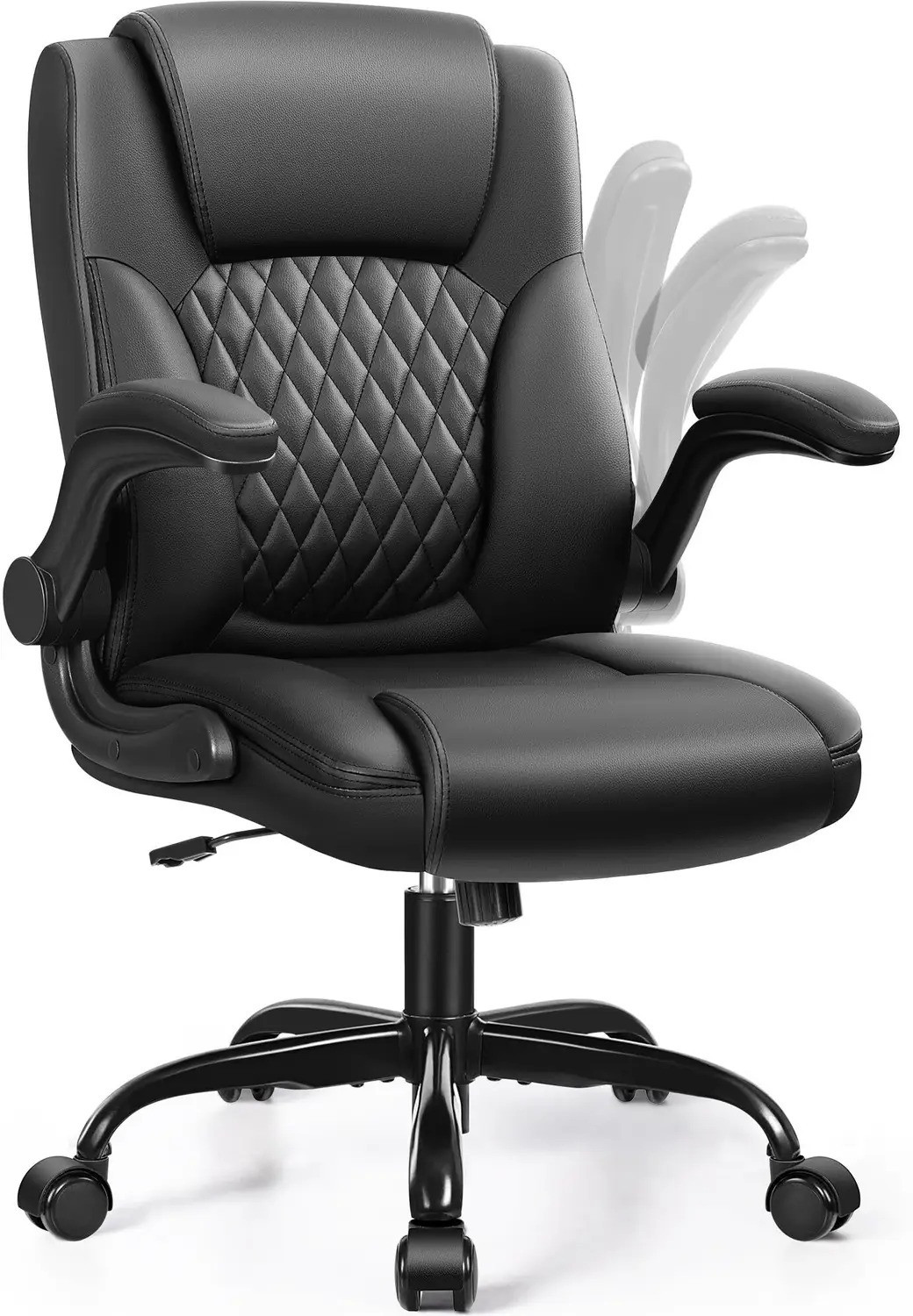 Image of Makeseat Leather Office Chair, PU Home Computer Desk Chairs with Ergonomic Back Support Leatherette Office Adjustable Arm Chair