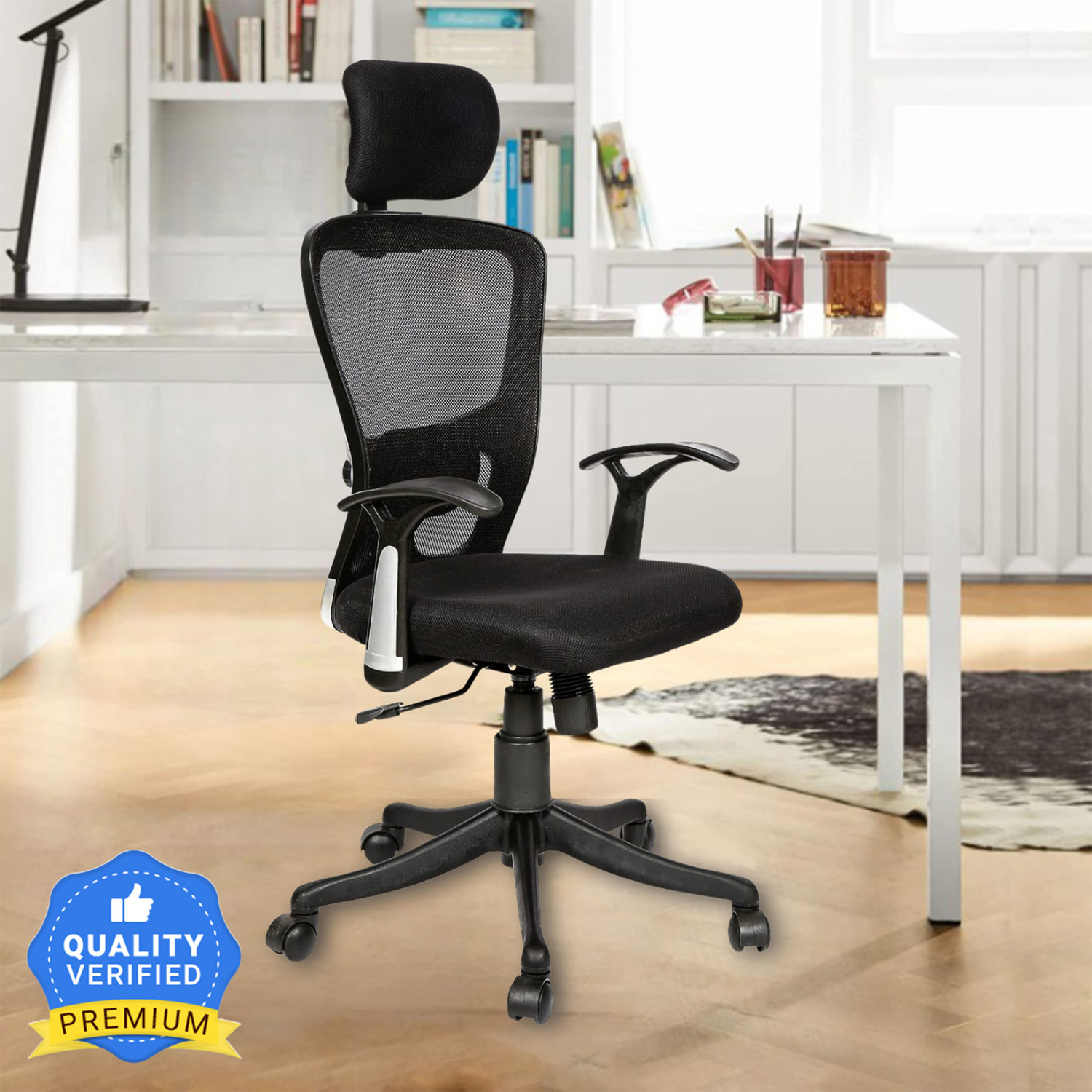 Image of KVS INDIA Jazz High Back Ergonomic |Home, Office| Headrest & Lumbar Support Mesh Office Adjustable Arm Chair