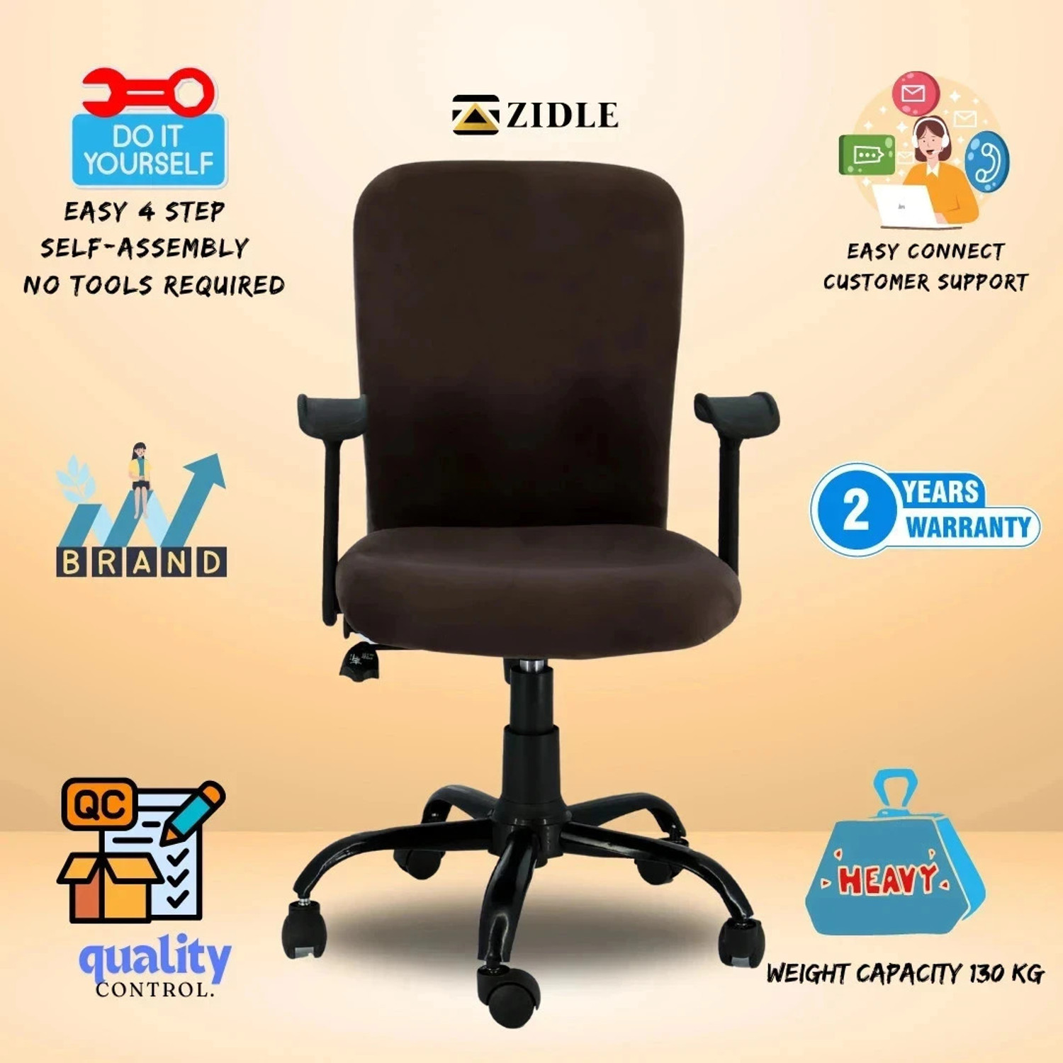 Image of zidle Rainbow velvet Mid back work from home chair with Metal base & 2 Years warranty Leatherette Office Adjustable Arm Chair
