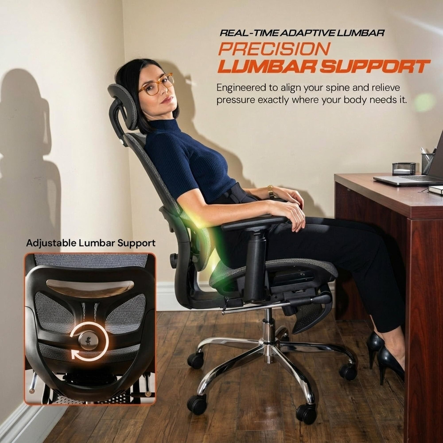 Image of Drogo Ergonomic Office Chair /Computer Chair 3D Armrest, 2D Headrest & Lumbar Support Mesh Office Executive Chair