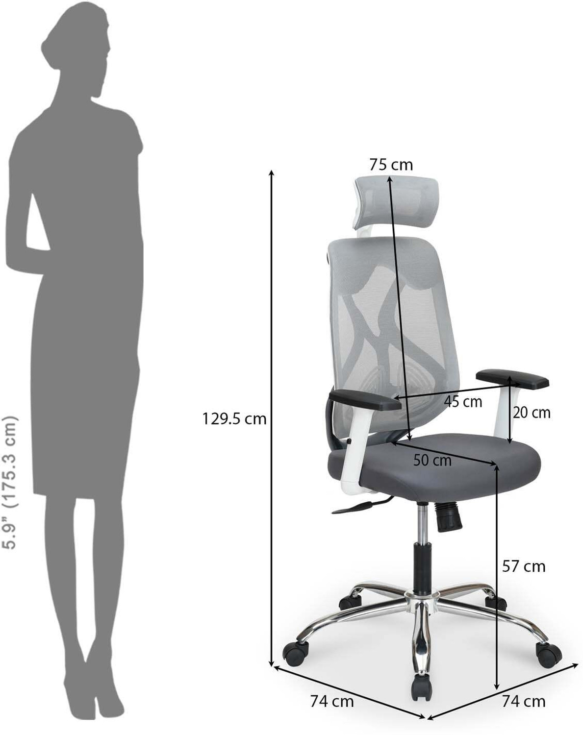 Image of Nilkamal Verona High Back Office Chair|Mild Steel Chrome Base, Lumbar Support|Desk Chair| Fabric Office Arm Chair