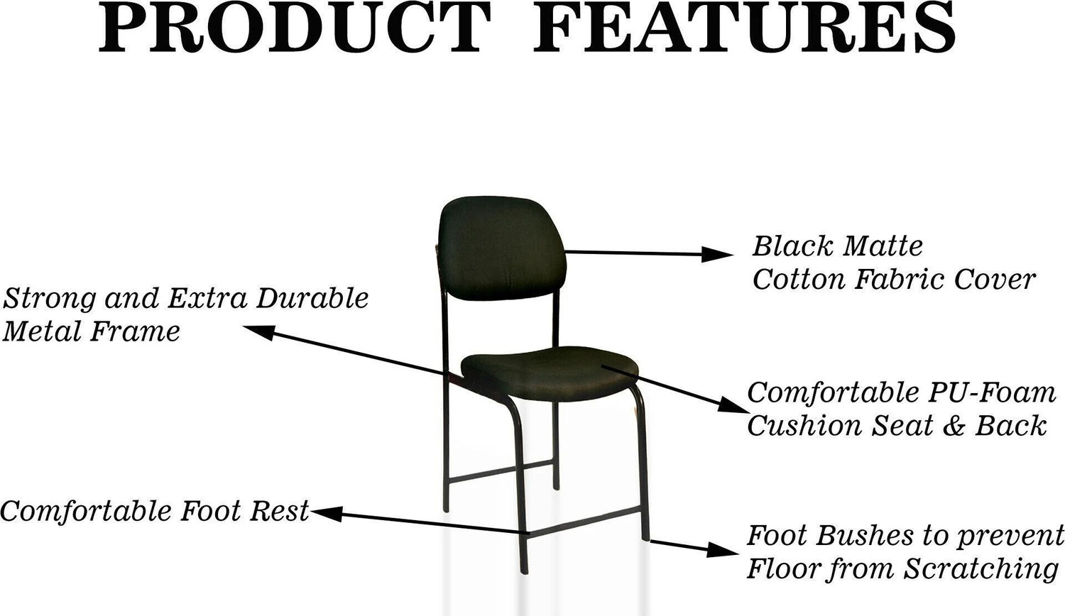 Image of RW REST WELL N Type Comfortable Visitor /Study Black Metal Chair with Cushion| Fabric Office Visitor Chair