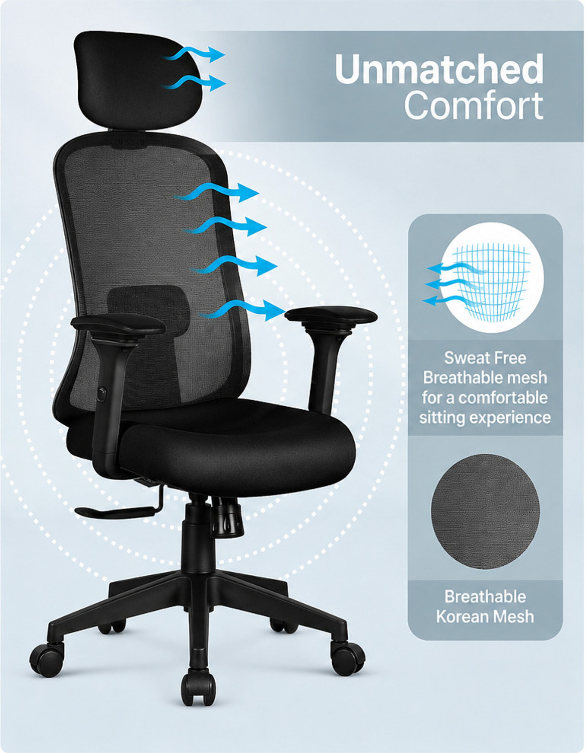 Image of ASTRIDE Mavic High Back Ergonomic Office Chair|2D Soft Armrest|BIS Certified Mesh Office Adjustable Arm Chair