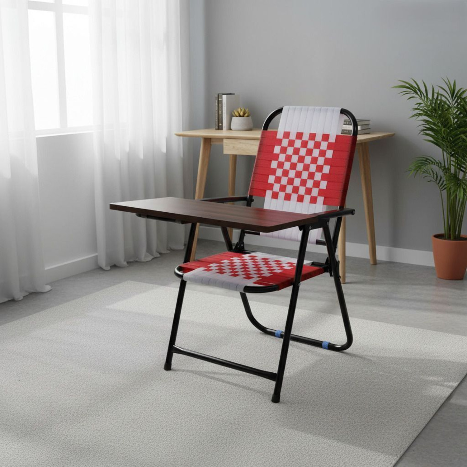 Image of NEXOR Folding Study Chair Nylon Heavyduty Niwar Patta Strips & Adjustable Writing Pad Nylon Study Folding Chair