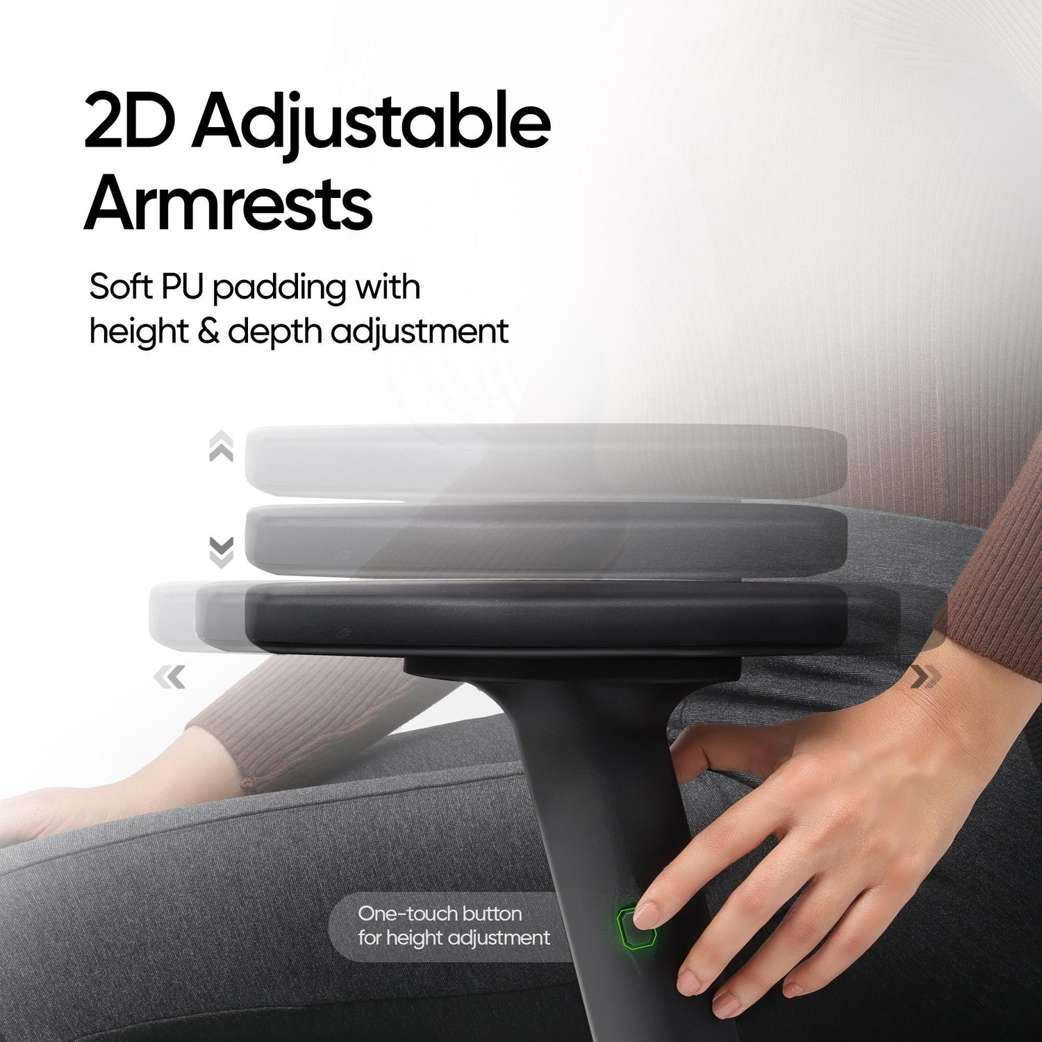 Image of Frido Glide Ergonomic Home & Office Chair for Long Sitting Hours, 2D Armrests Nylon Office Adjustable Arm Chair