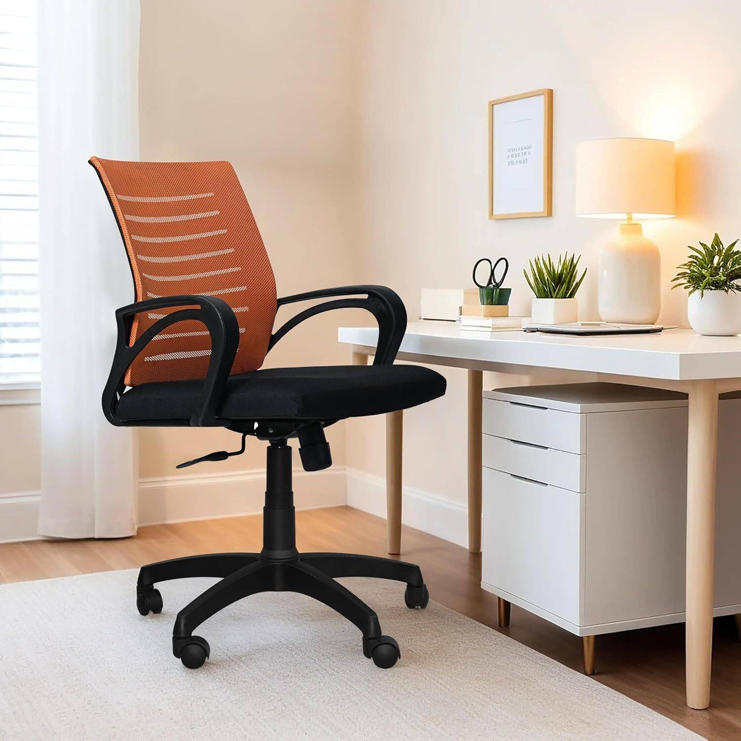 MAESTRO Ergonomic Medium Back Swivel Office Chair with Mesh Back, Height Adjustment Fabric Office Arm Chair