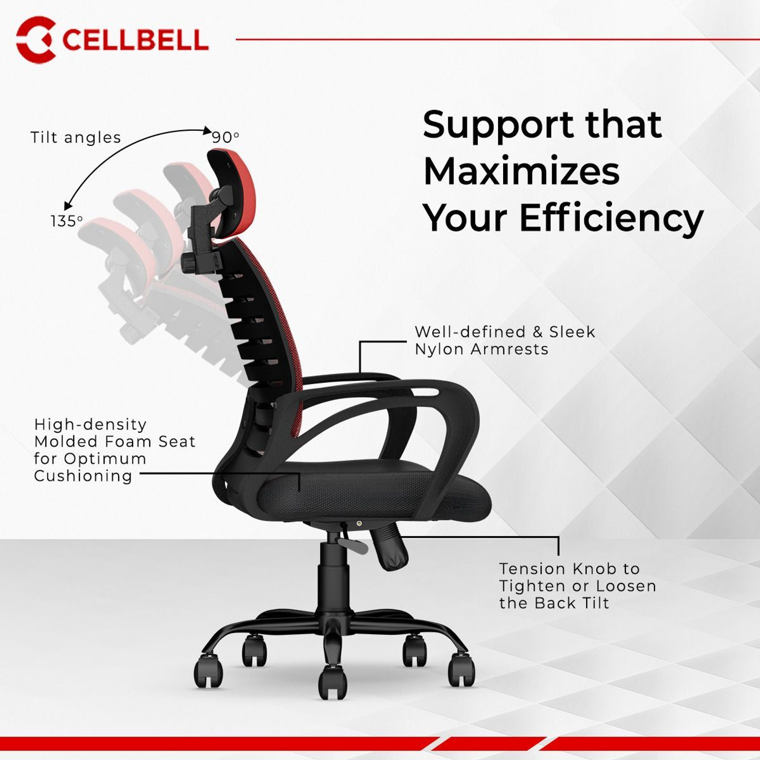 Image of CELLBELL Desire C104 High Back Fabric, Mesh Office Arm Chair