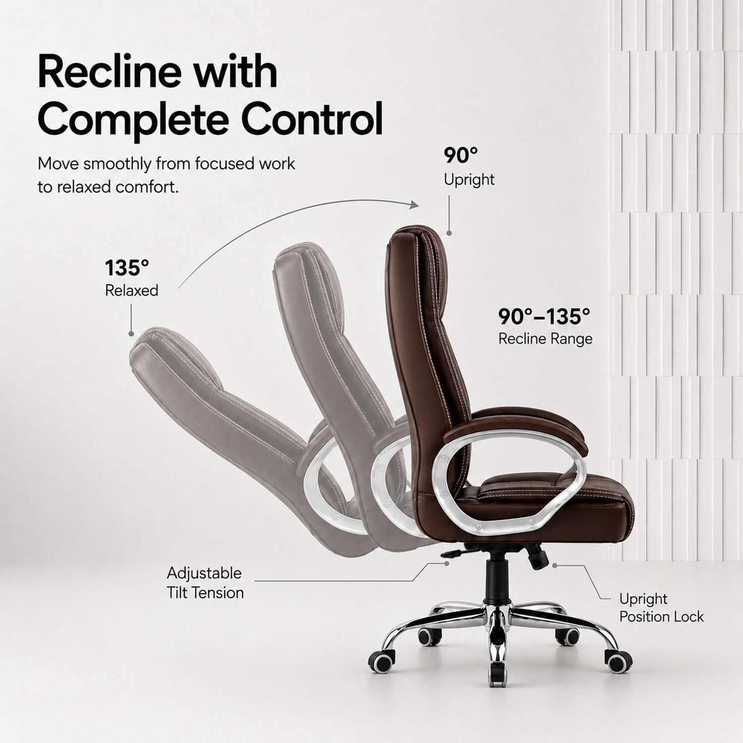 Image of SEATFIT A47 Ergonomic Leatherette Office Chair with Adjustable Height & Back Support Leatherette Office Arm Chair