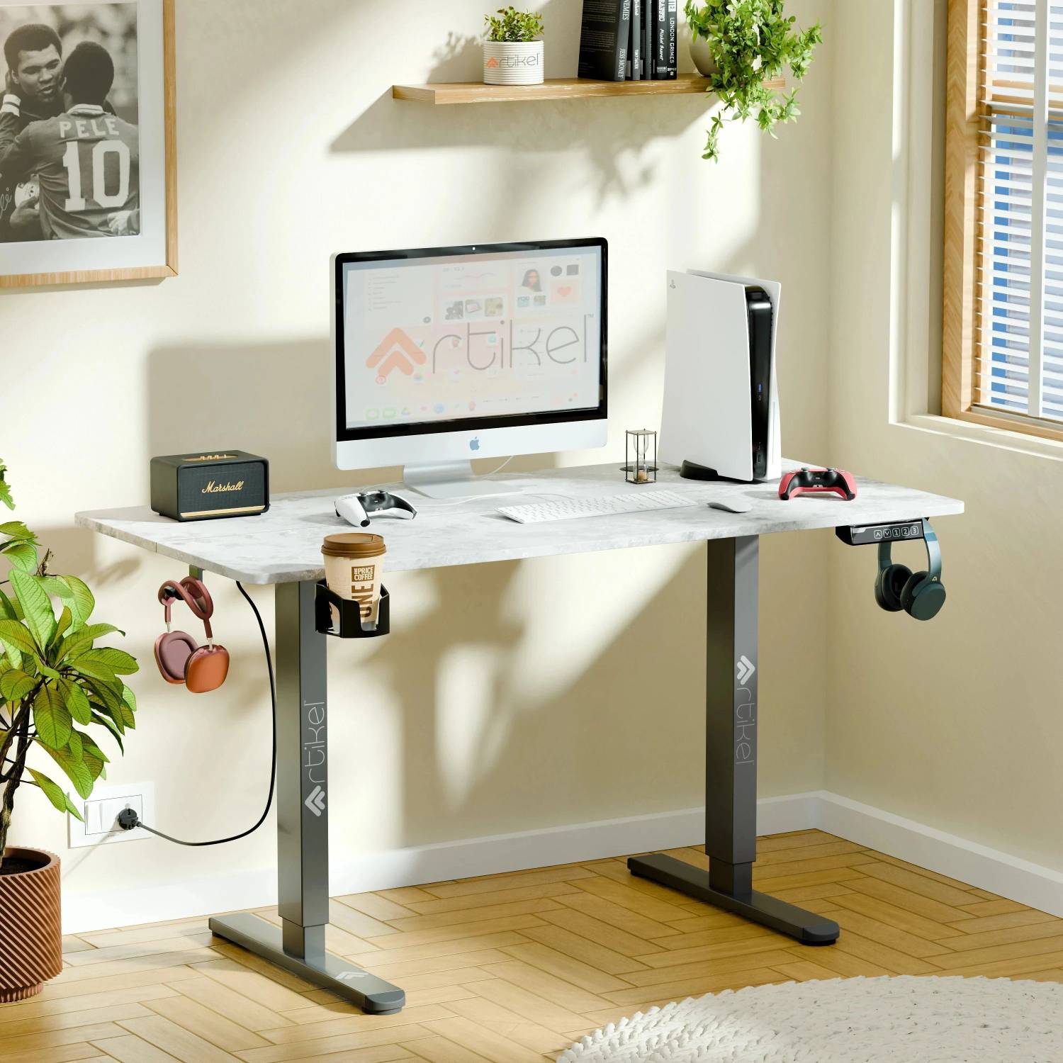 Artikel Eco Electric Height Adjustable Table Sit Stand Desk Home & Office Workspace Engineered Wood Multipurpose Table