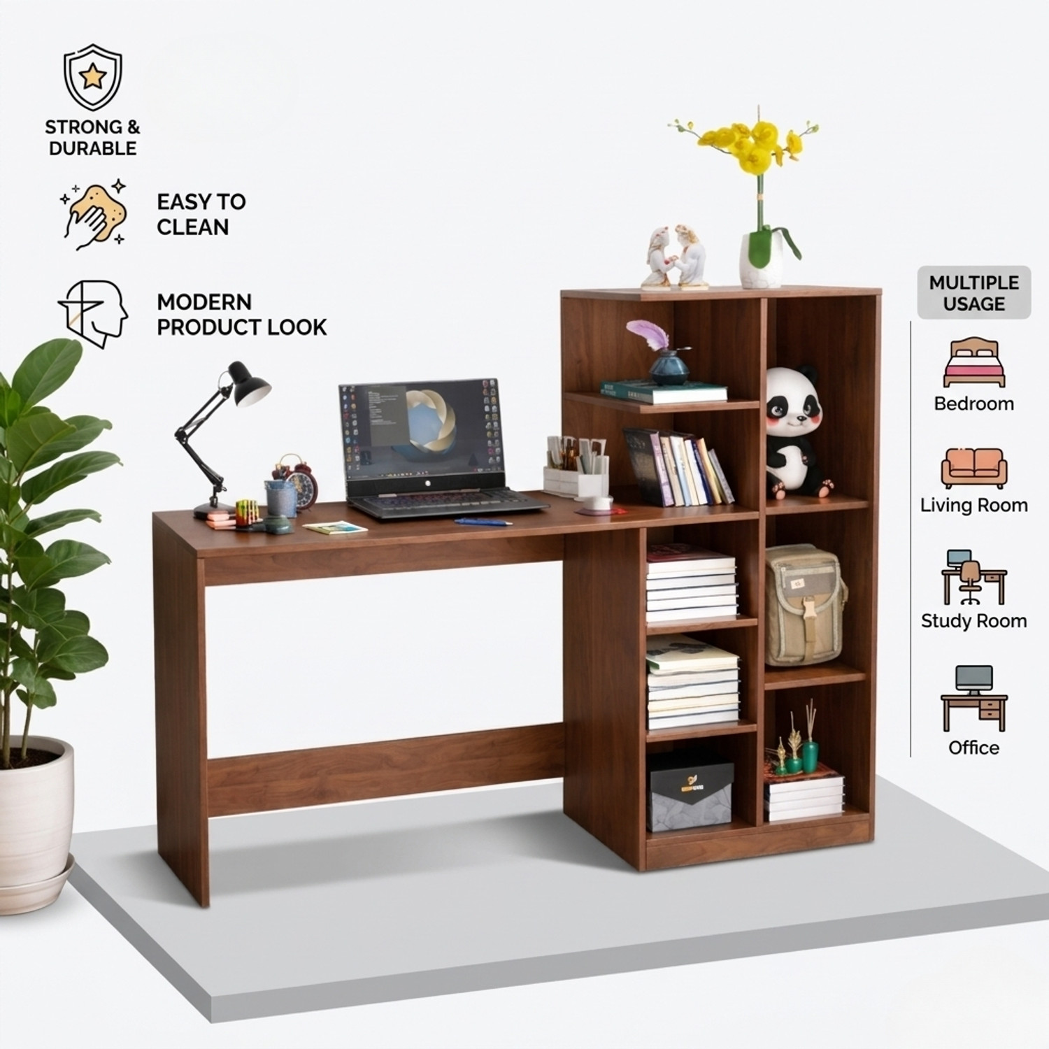 Image of Flipkart Perfect Homes Multipurpose Portable Study Desk with Hutch Storage & Shelves for Home Office Engineered Wood Study Table