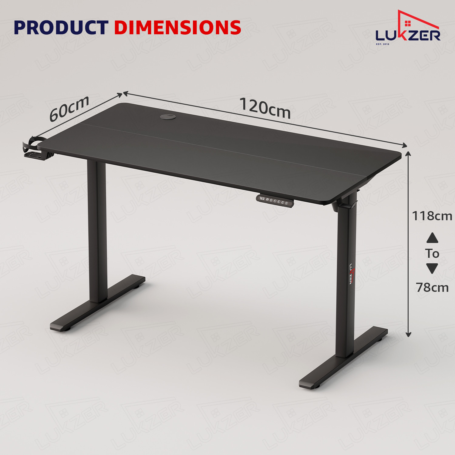 Image of LUKZER Electric Height Adjustable Study Table Sit Stand Desk (EST-003) Engineered Wood Office Table