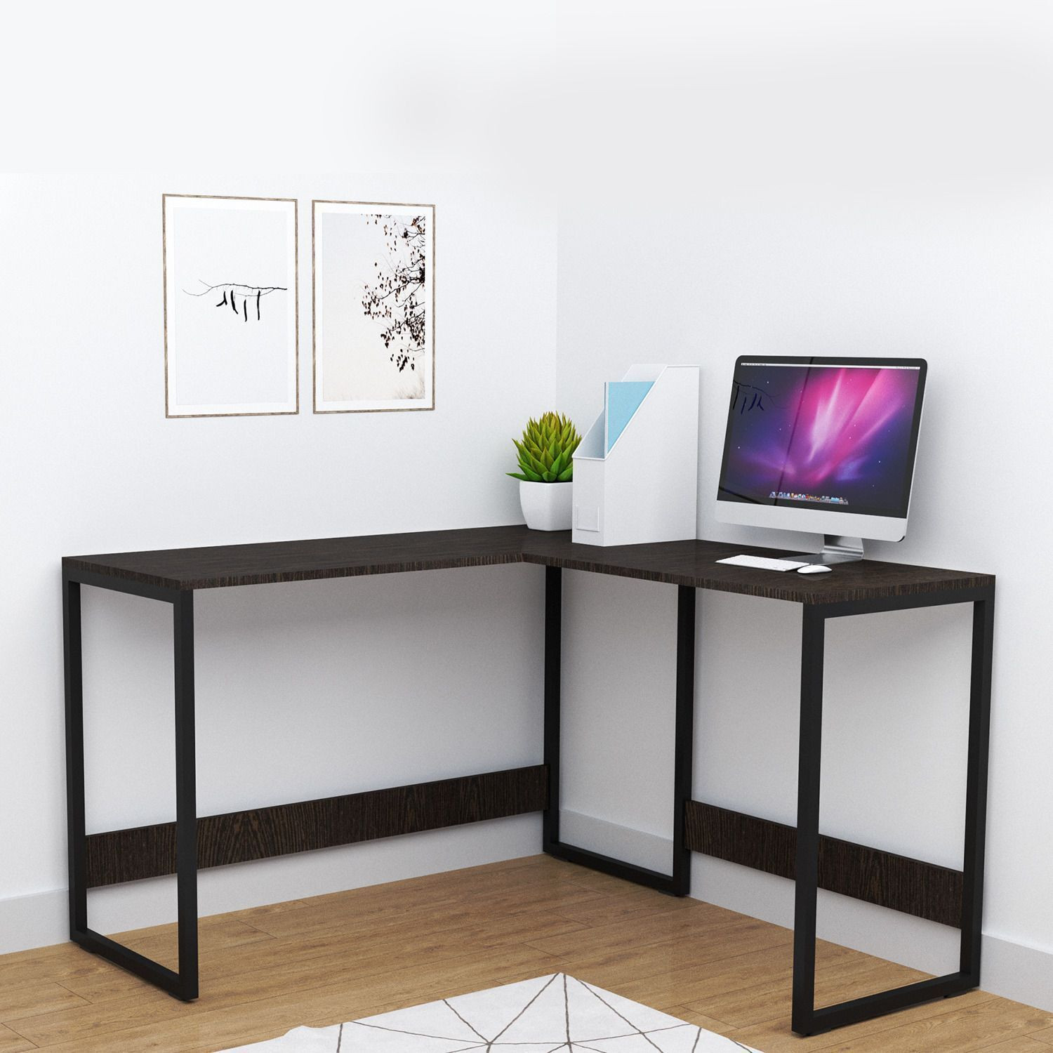Image of SamT SAMT L Shape Table Engineered Wood Multipurpose Table