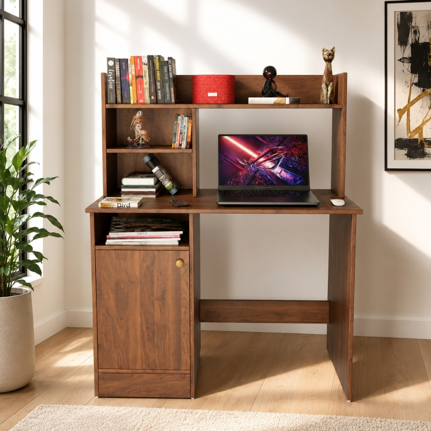 Image of Flipkart Perfect Homes Multipurpose Portable Study Desk with Hutch Storage & Shelves for Home Office Engineered Wood Study Table