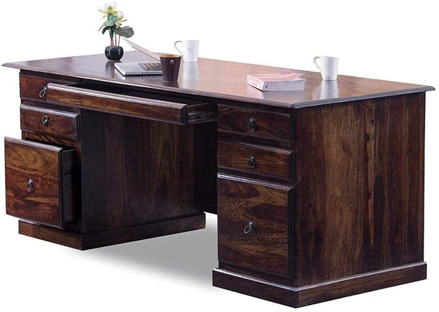 Image of SONA ART & CRAFTS Carmel Wooden Study Table with 6 Drawers Study Desk, Office Table Solid Wood Study Table