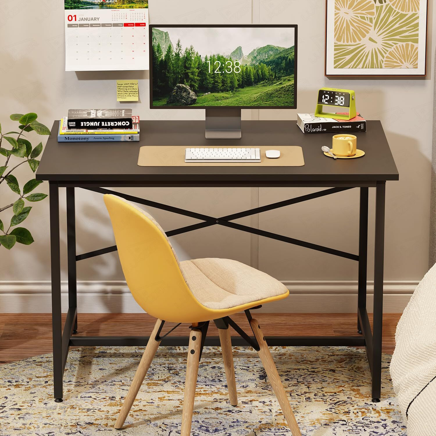 Image of LUKZER MST-008 X-Support Metal Computer Desk Engineered Wood Study Table