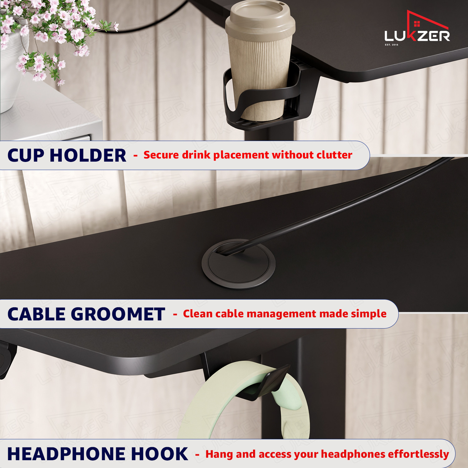 Image of LUKZER Electric Height Adjustable Study Table Sit Stand Desk (EST-003) Engineered Wood Office Table