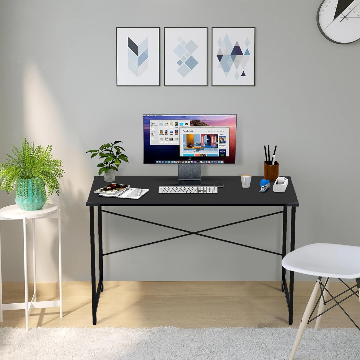 Image of wow craft Study Table for Home | Computer Desk Black with Black Legs | 91x60x77 cm Engineered Wood Study Table