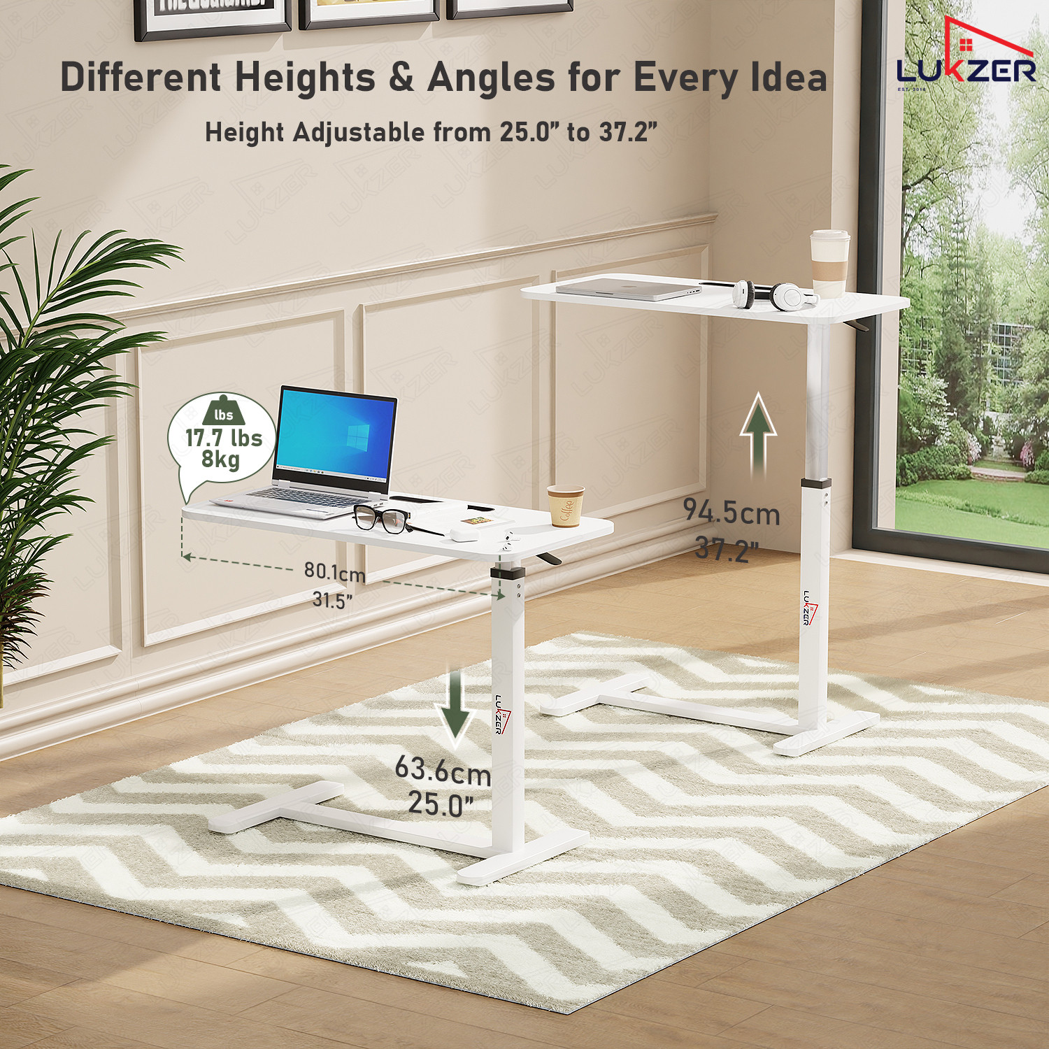 Image of LUKZER Height Adjustable Desk (MST-002) Engineered Wood Office Table