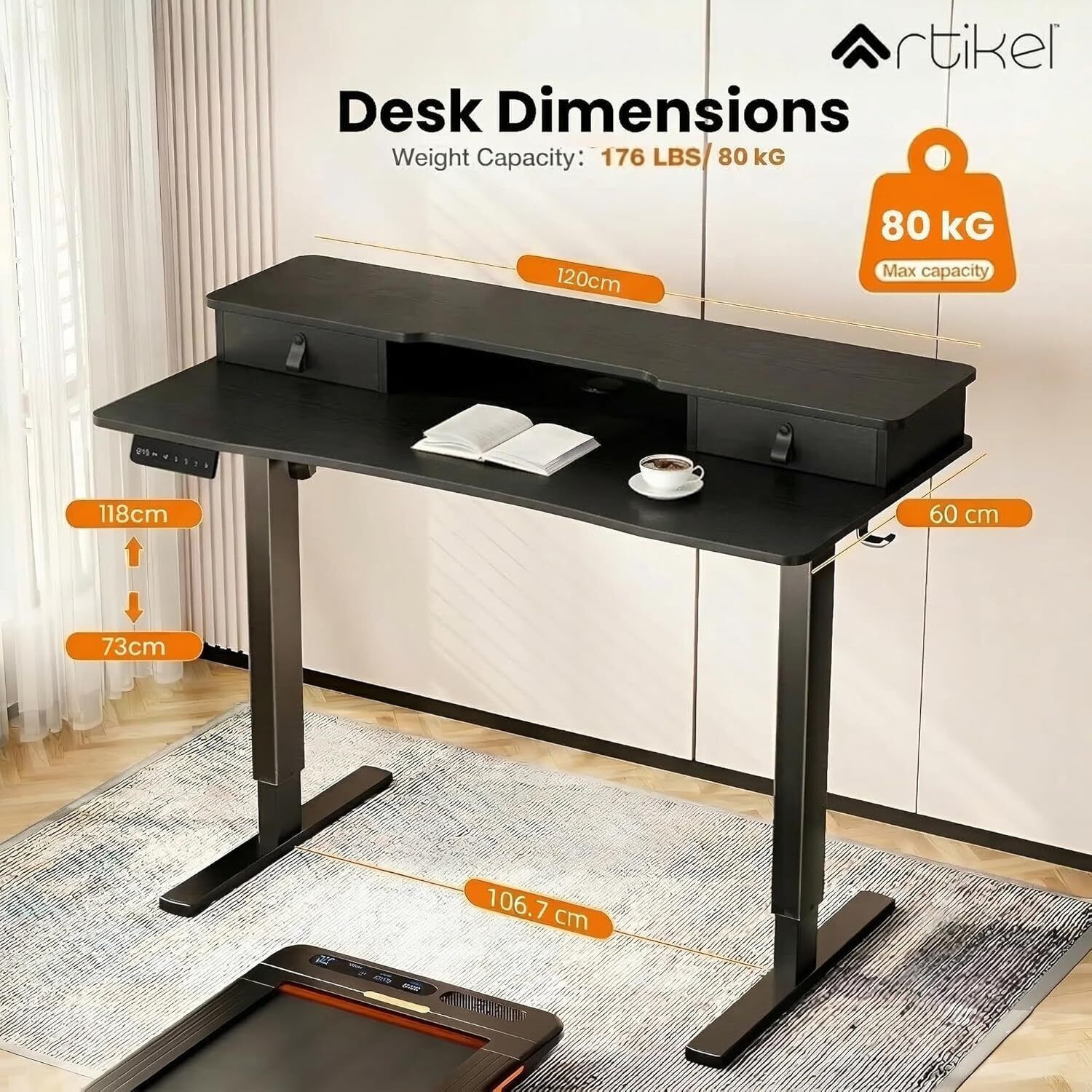 Image of Artikel Valor Lite Height Adjustable Electric Table 120x60 cm Sit Stand Desk Engineered Wood Office Table