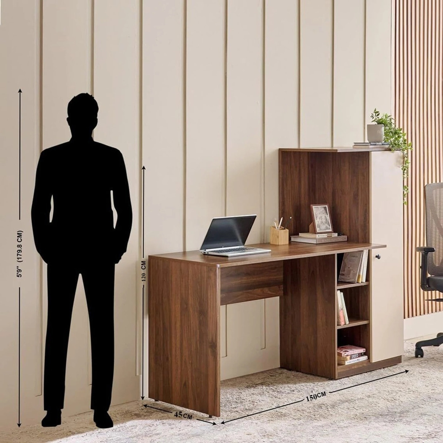 Image of Arizen Multipurpose Desk for office, Study With Book Storage Engineered Wood Multipurpose Table
