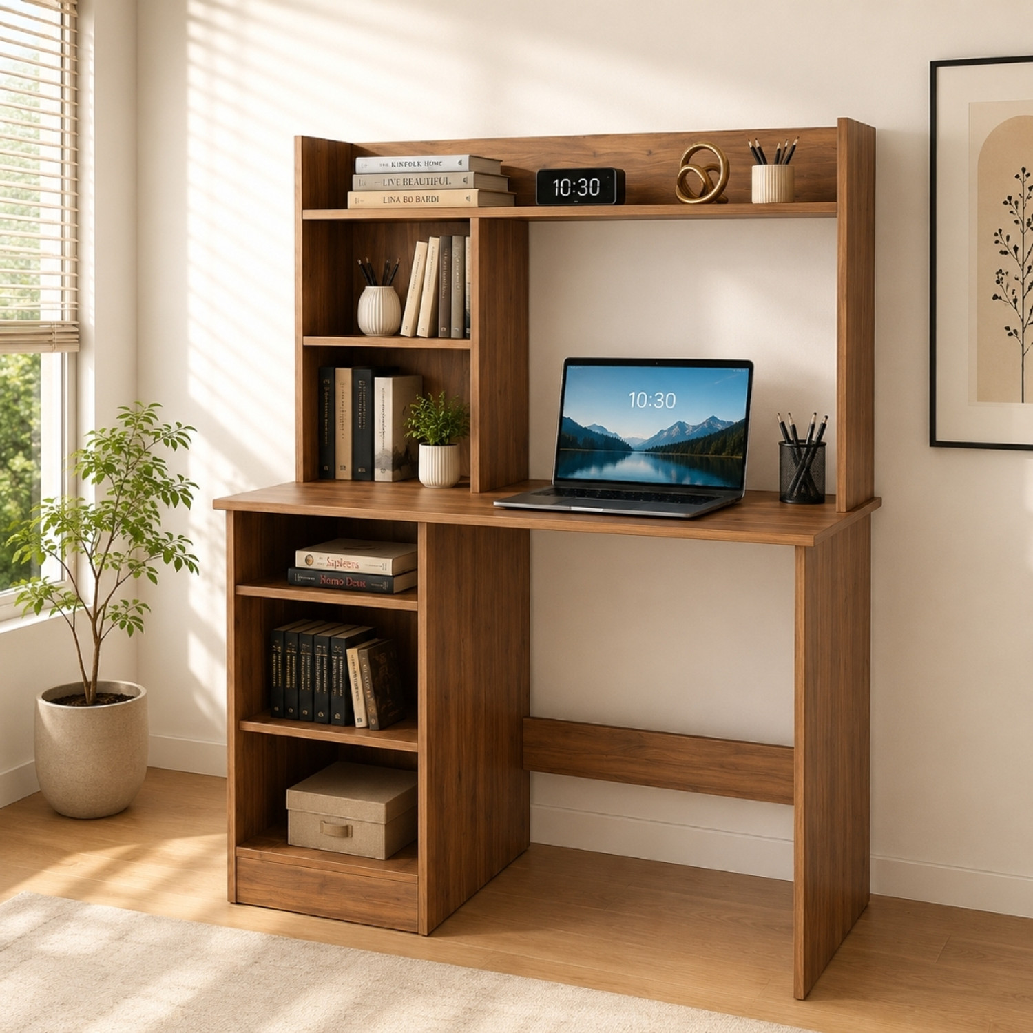 Image of Flipkart Perfect Homes Multipurpose Portable Study Desk with Hutch Storage & Shelves for Home Office Engineered Wood Study Table