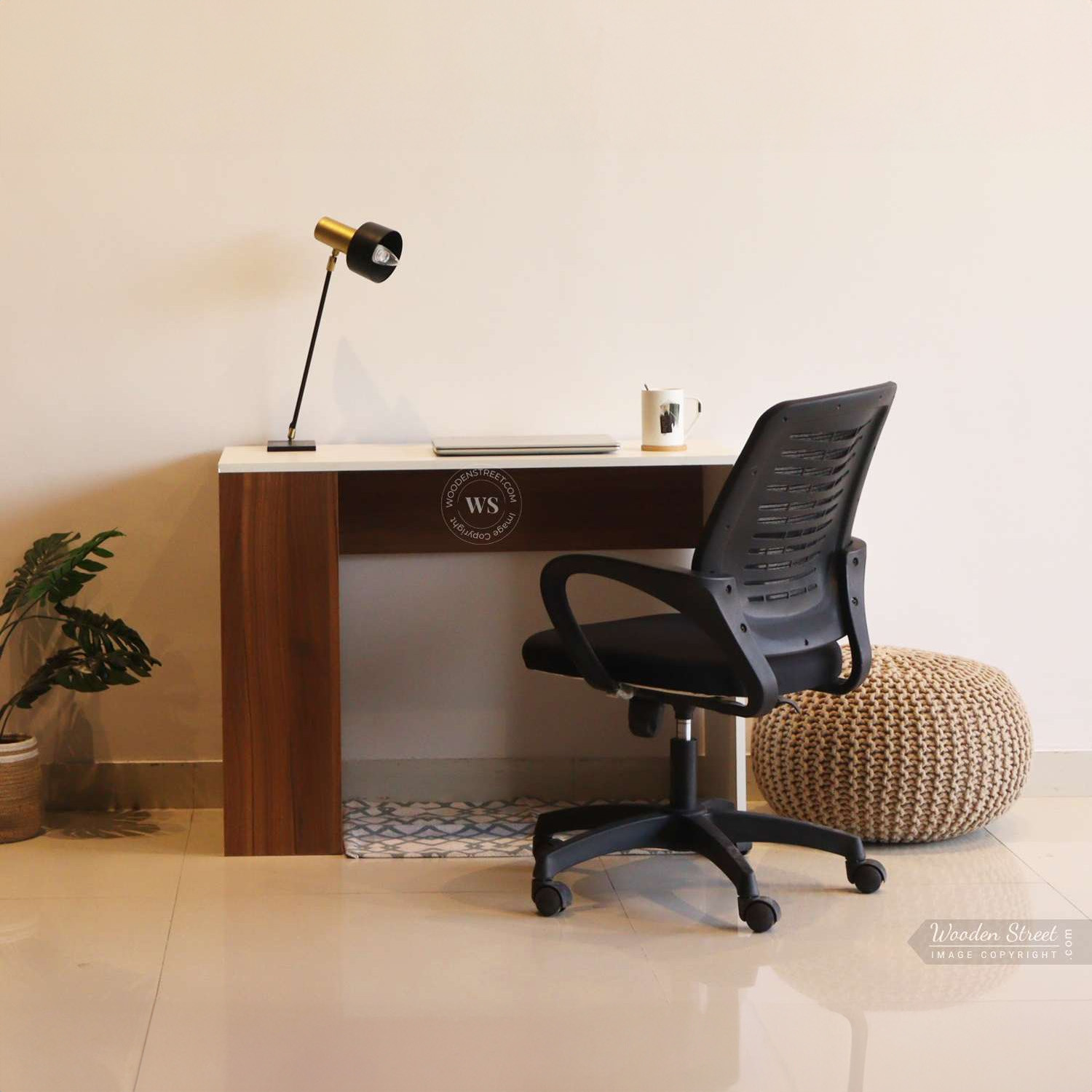 Image of Wooden Street Saber Study Table with Side Shelves (Exotic Teak Frosty White Finish) Engineered Wood Study Table