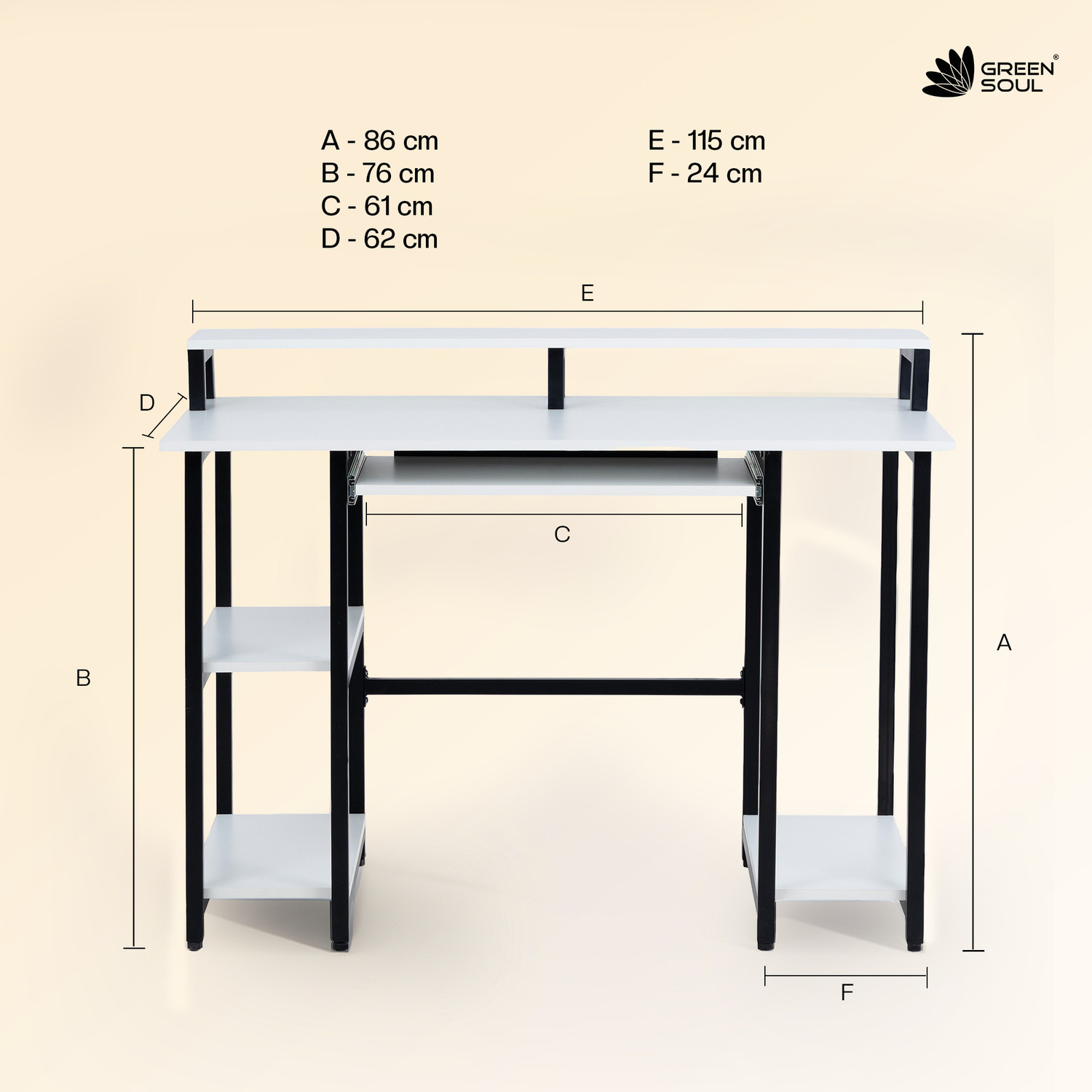 Image of GREEN SOUL Venture Computer Table for Home Office with Keyboard Tray & Monitor Riser Engineered Wood Office Table