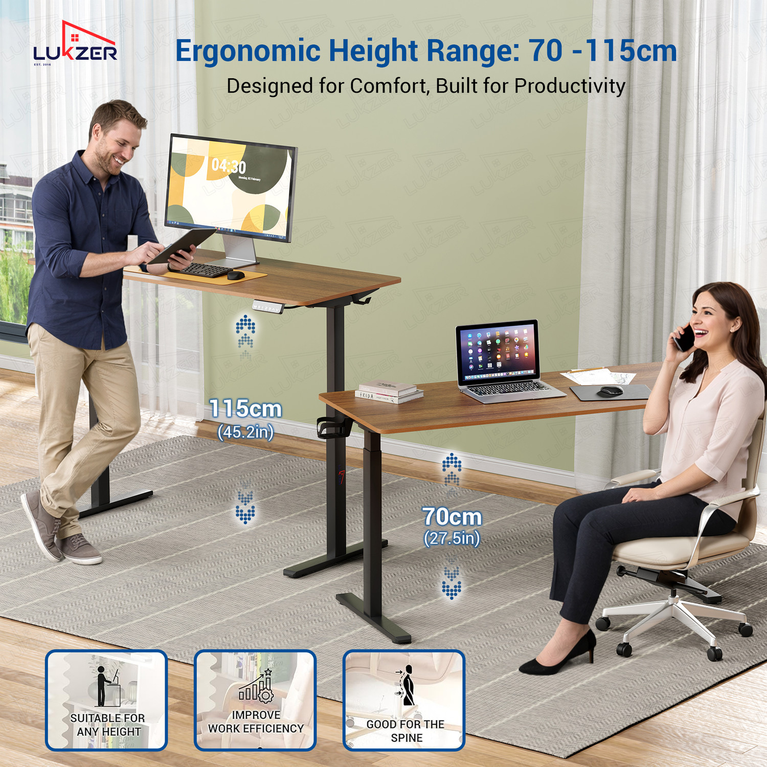 Image of LUKZER Dual Motor Electric Height Adjustable Computer Desk (EST-002) Engineered Wood Office Table