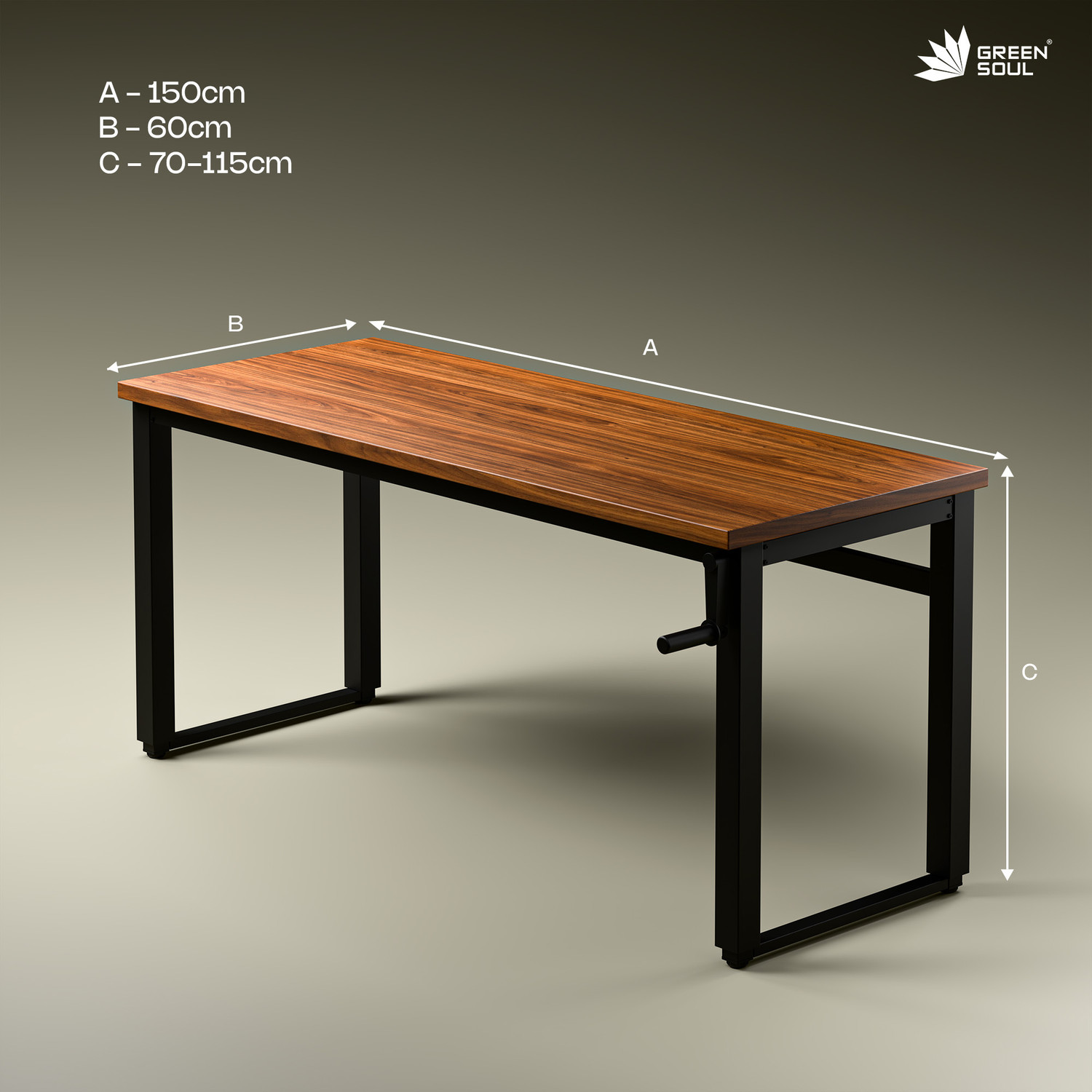 Image of GREEN SOUL Rise (5ft) Manual Height Adjustable Table| 25mm Thick One Piece Top | Engineered Wood Study Table