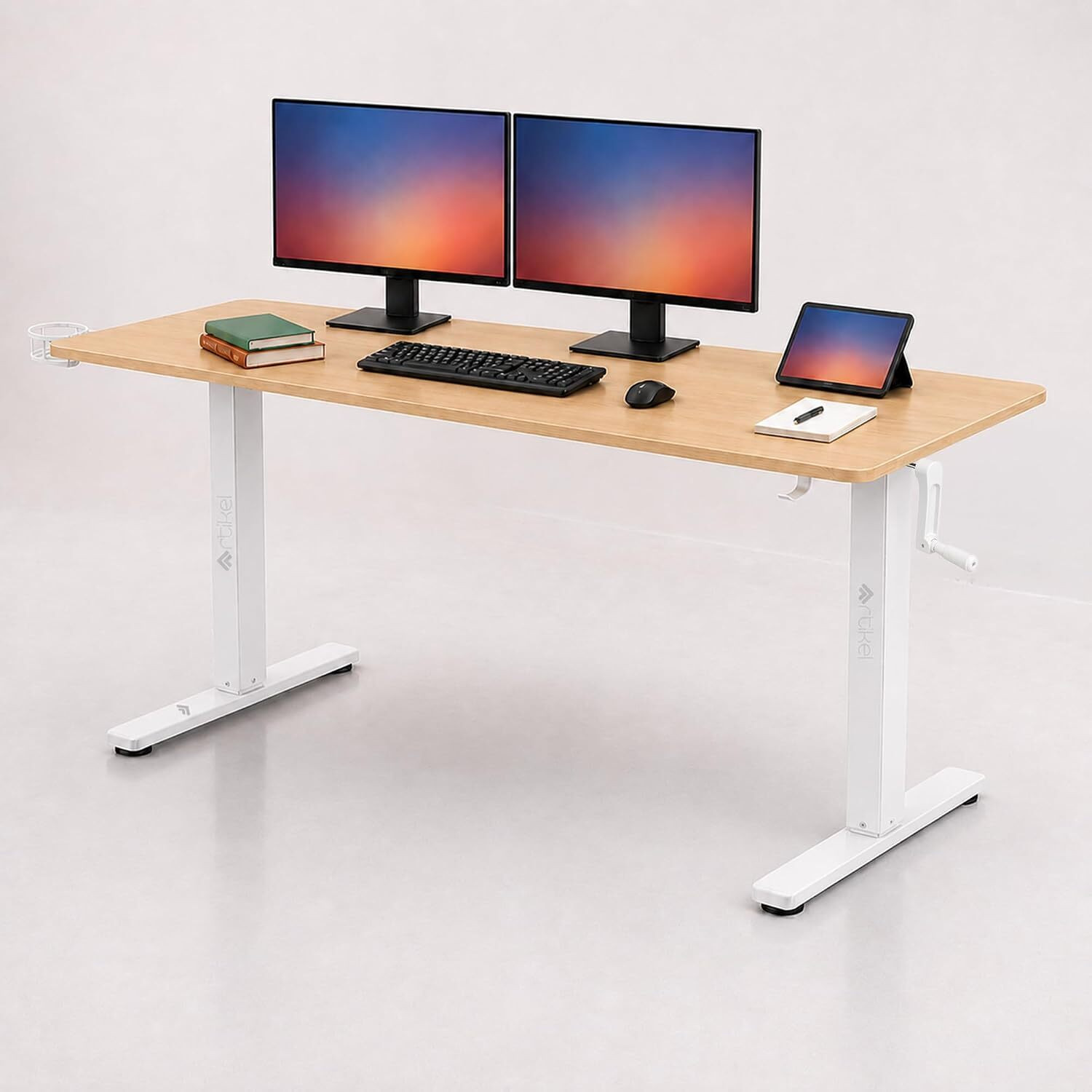 Image of Artikel ARTIKEL Manova Height Adjustable Desk, Manual Crank, 140x60cm Table Engineered Wood Office Table