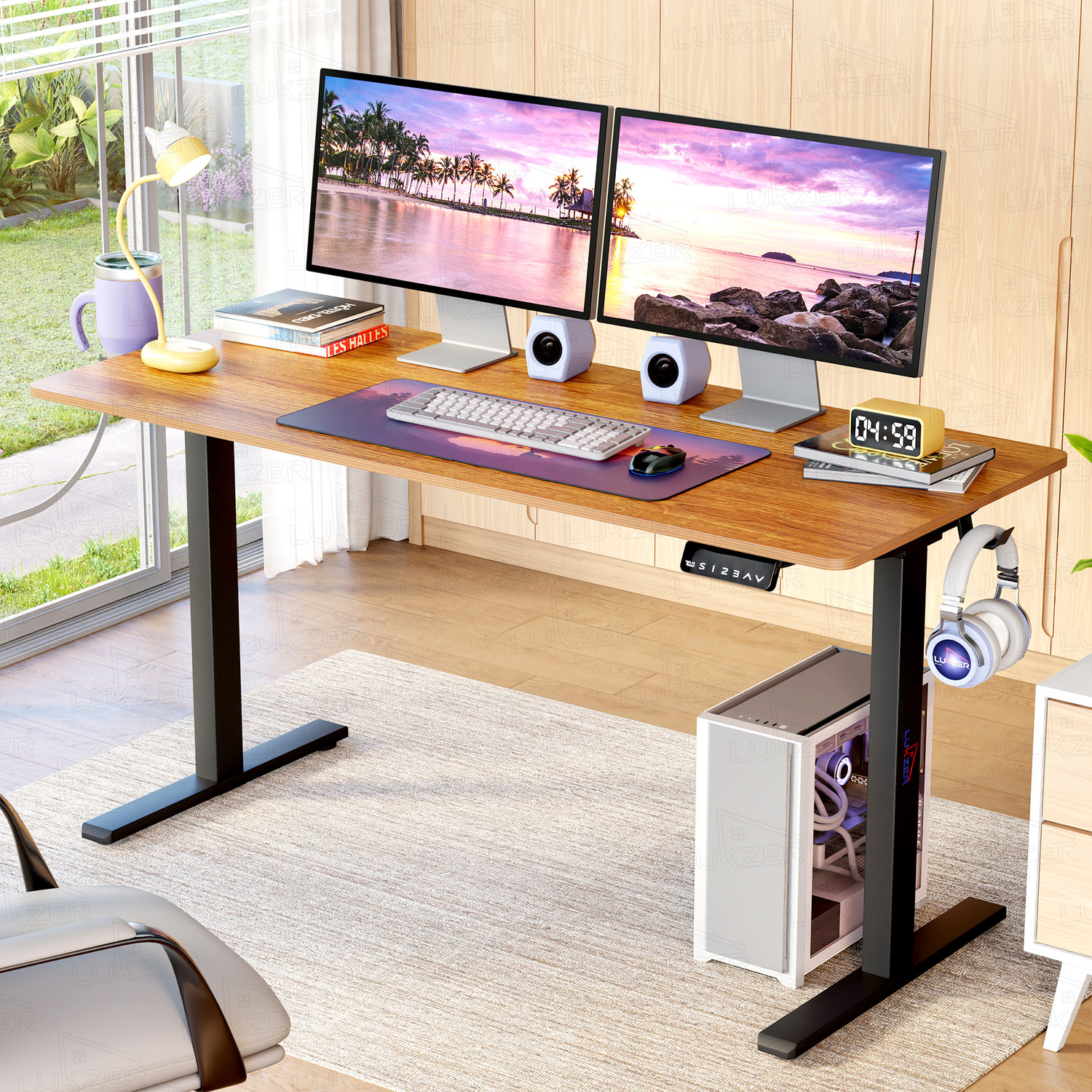 Image of LUKZER Dual Motor Electric Height Adjustable Computer Desk (EST-002) Engineered Wood Office Table